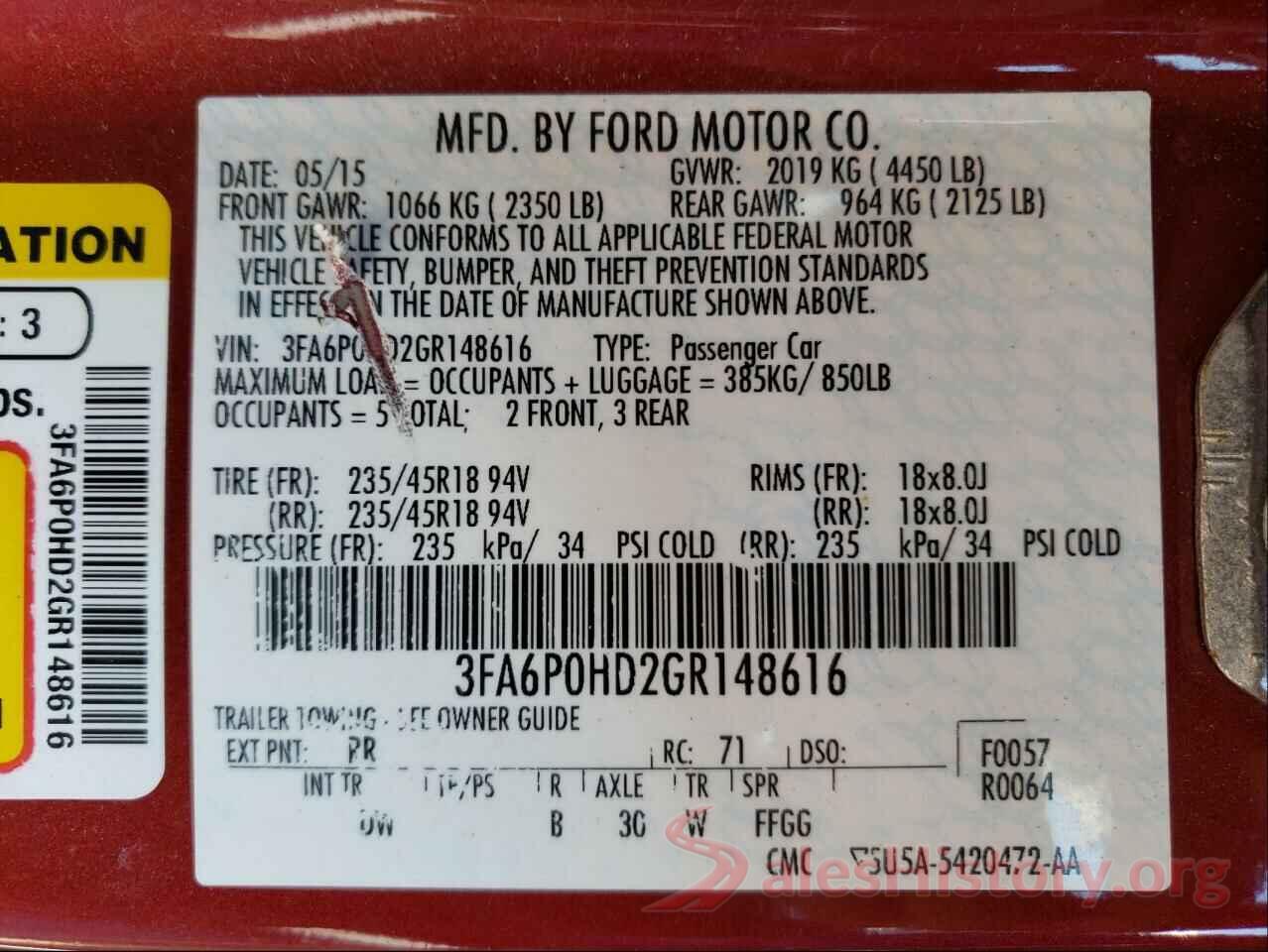 3FA6P0HD2GR148616 2016 FORD FUSION