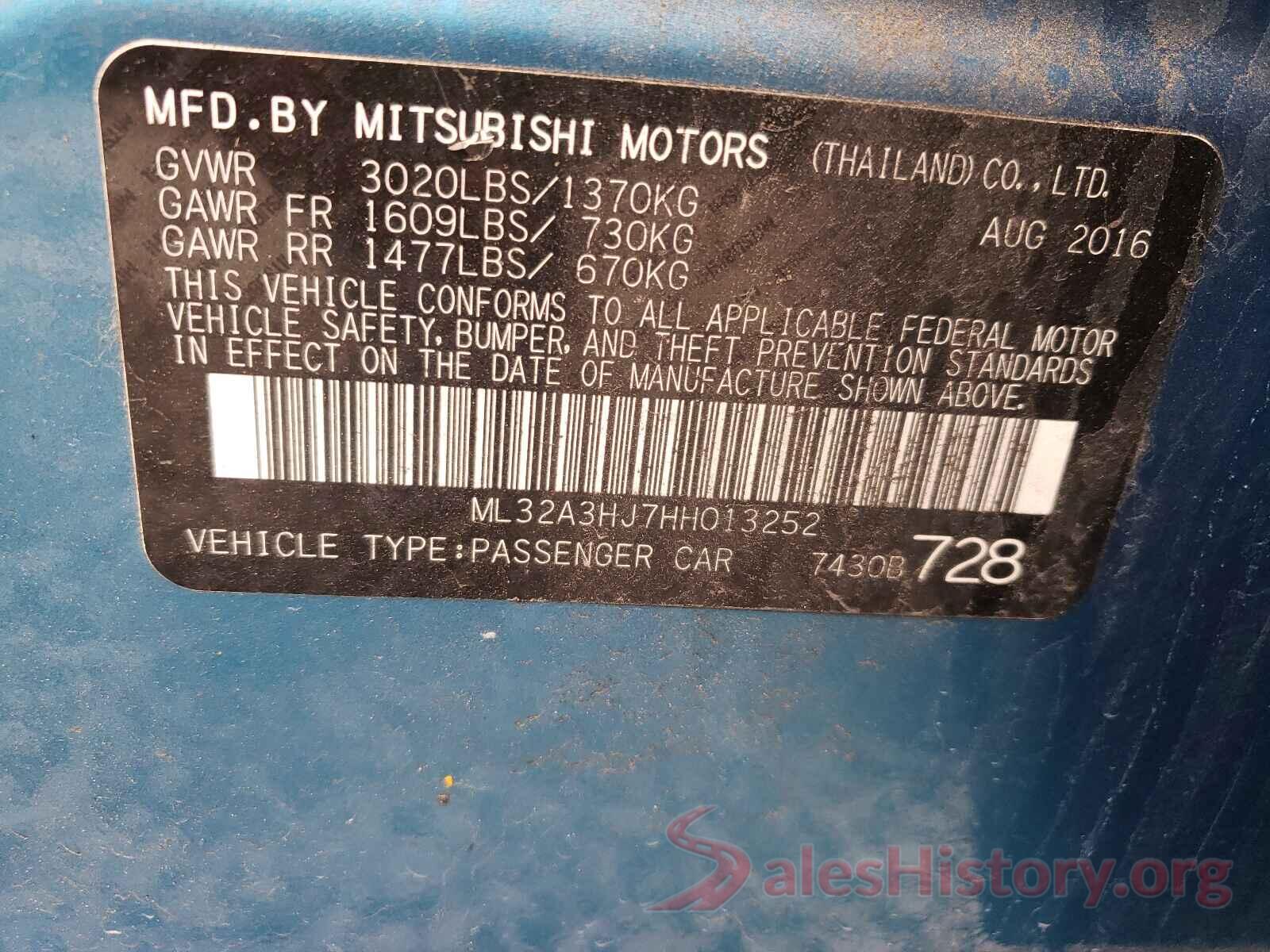 ML32A3HJ7HH013252 2017 MITSUBISHI MIRAGE