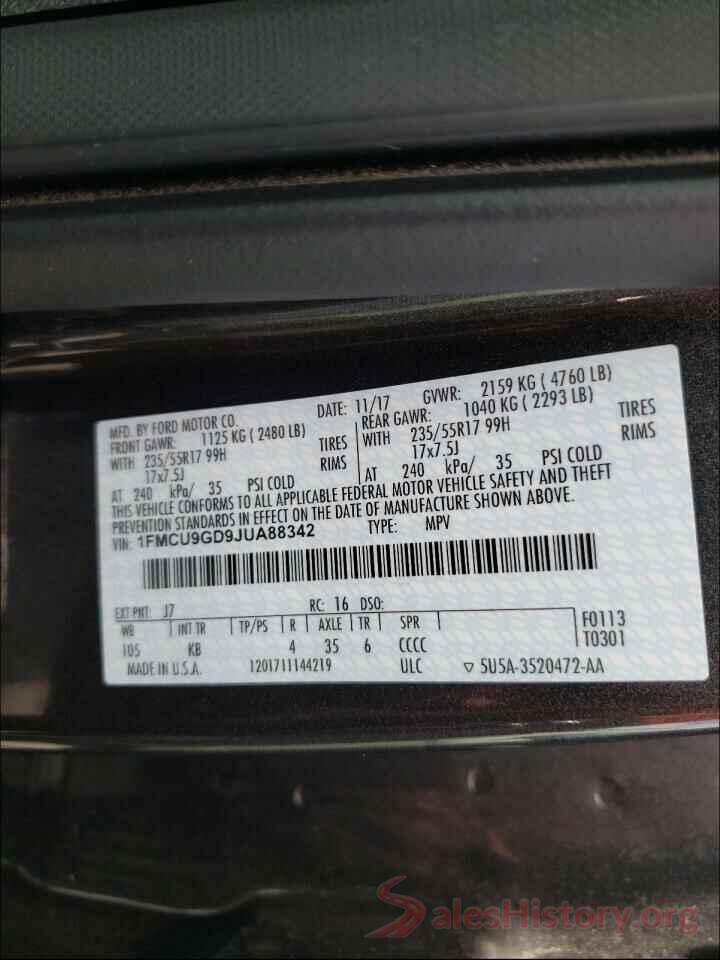 1FMCU9GD9JUA88342 2018 FORD ESCAPE