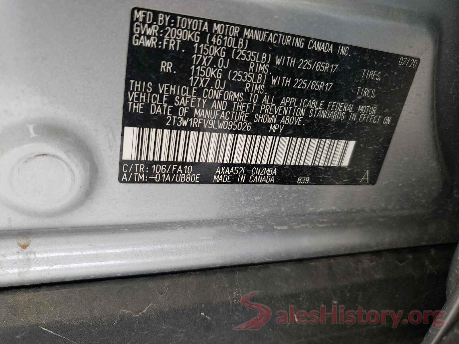 2T3W1RFV9LW095026 2020 TOYOTA RAV4