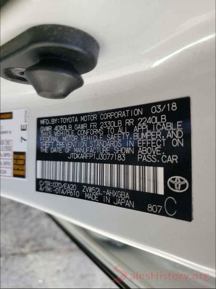 JTDKARFP1J3077183 2018 TOYOTA PRIUS