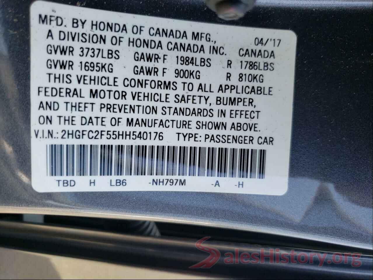 2HGFC2F55HH540176 2017 HONDA CIVIC