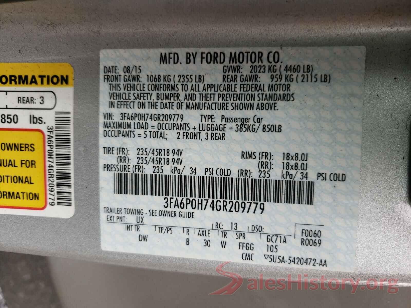 3FA6P0H74GR209779 2016 FORD FUSION