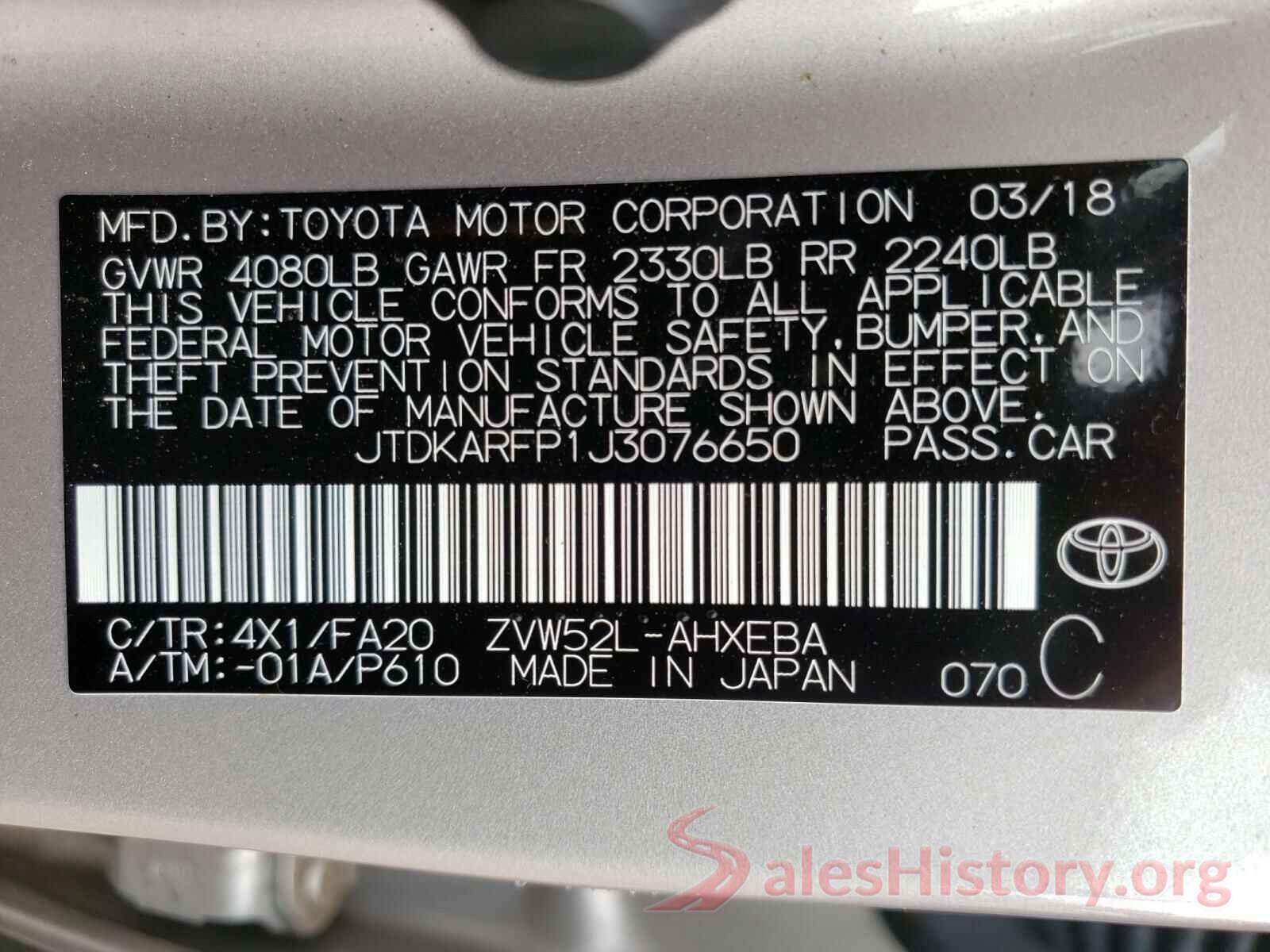 JTDKARFP1J3076650 2018 TOYOTA PRIUS