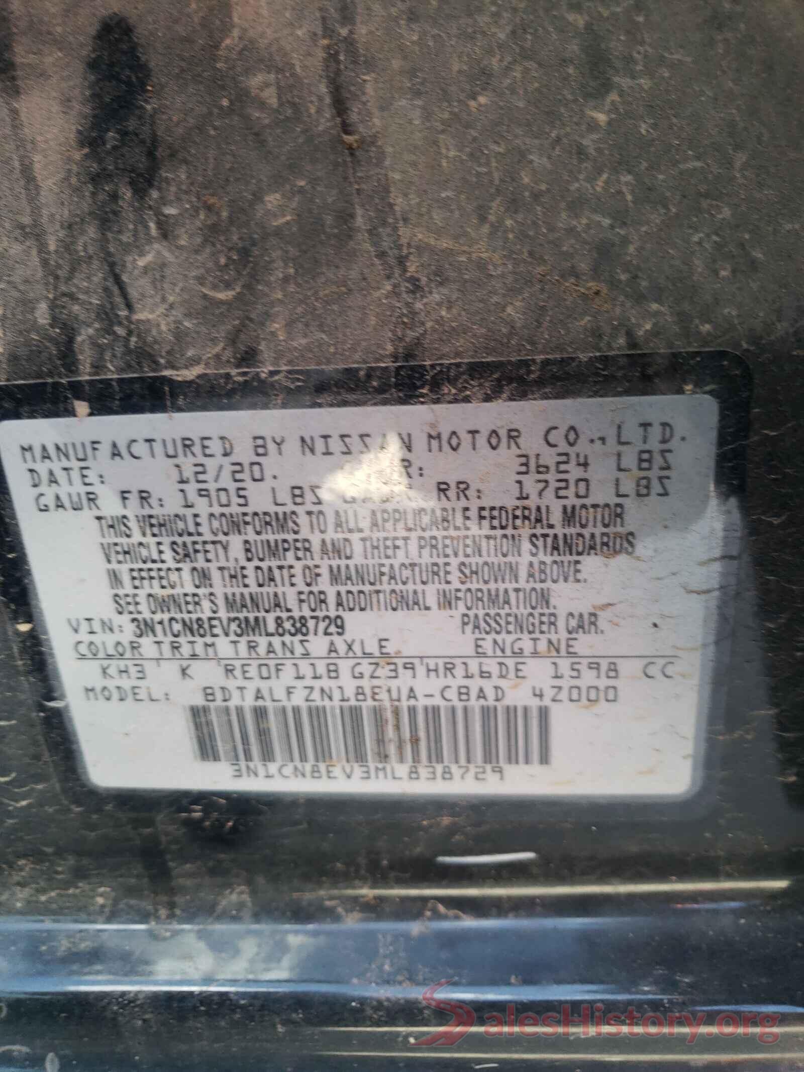 3N1CN8EV3ML838729 2021 NISSAN VERSA