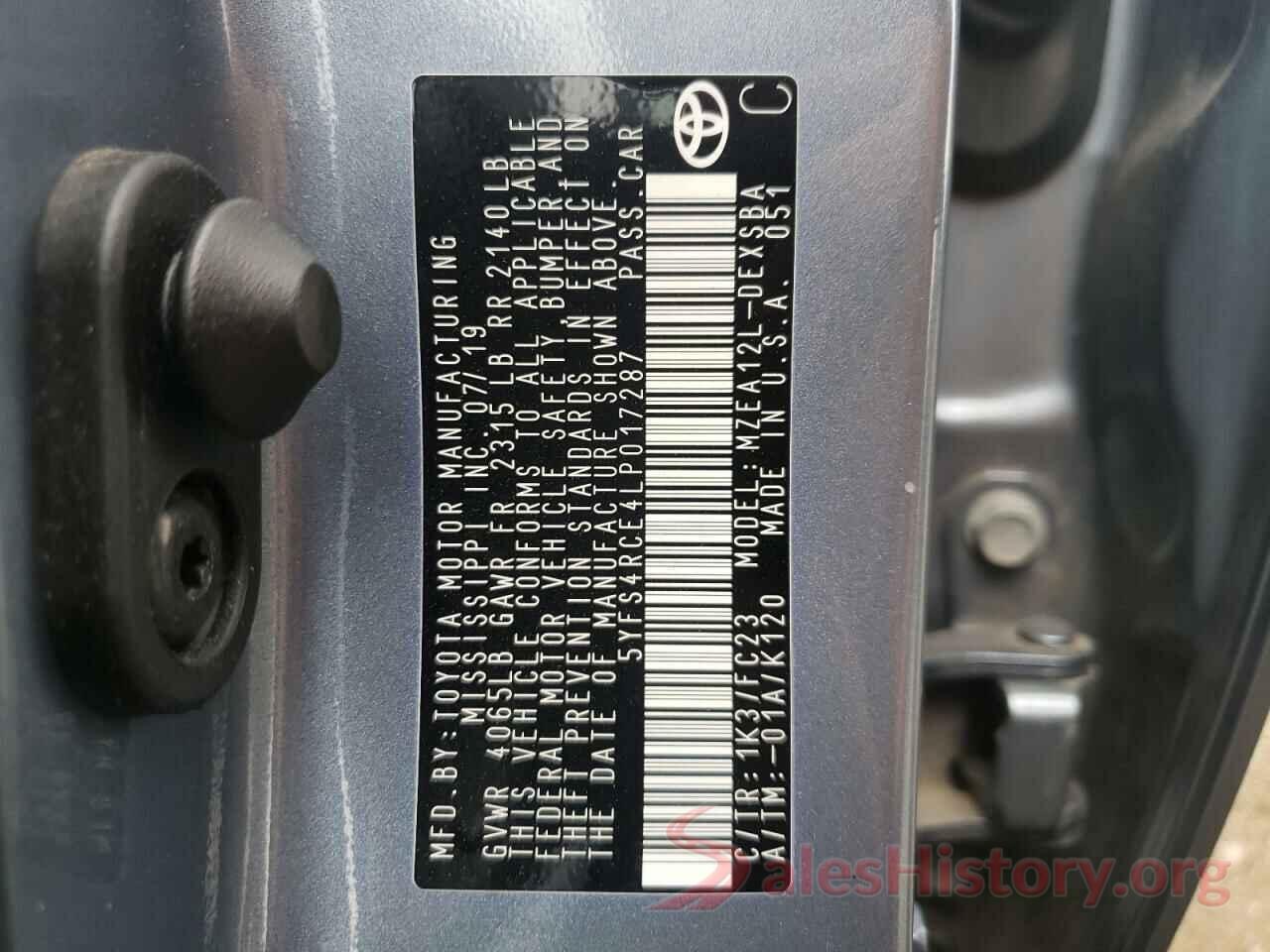 5YFS4RCE4LP017287 2020 TOYOTA COROLLA