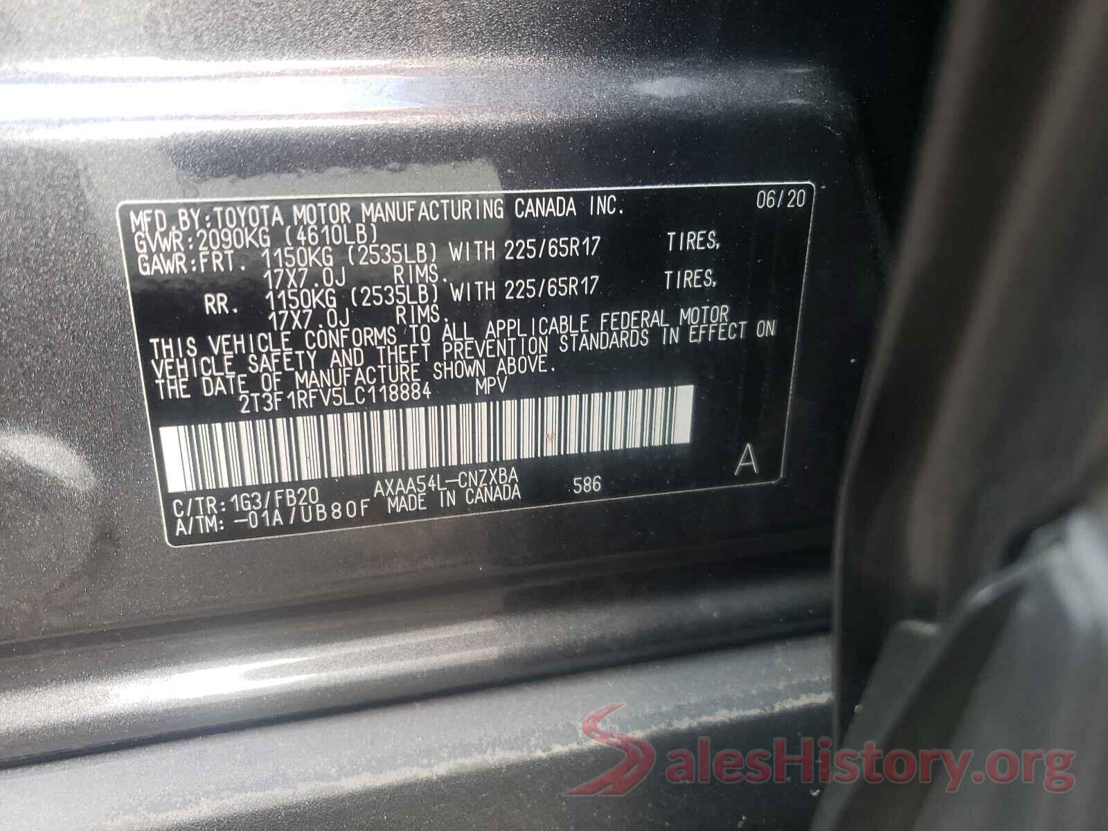 2T3F1RFV5LC118884 2020 TOYOTA RAV4