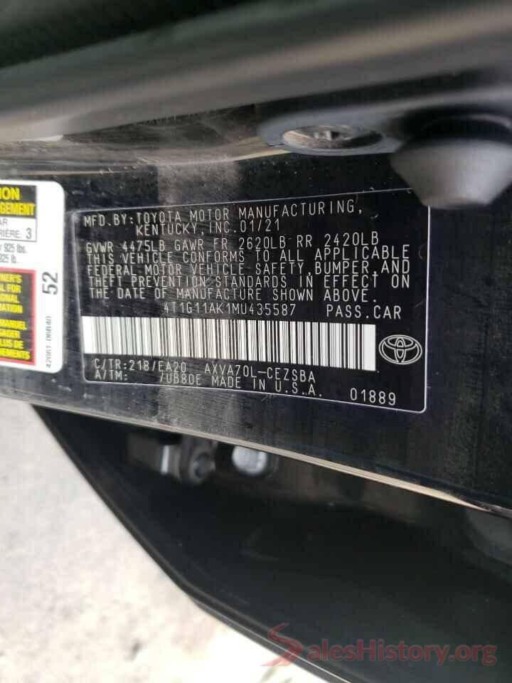 4T1G11AK1MU435587 2021 TOYOTA CAMRY