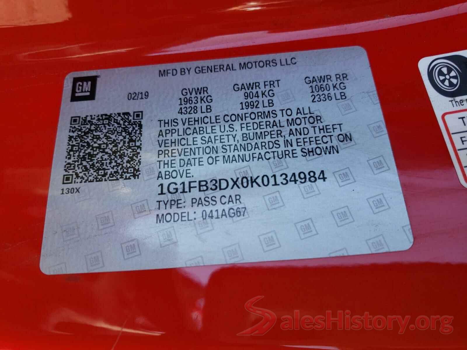 1G1FB3DX0K0134984 2019 CHEVROLET CAMARO