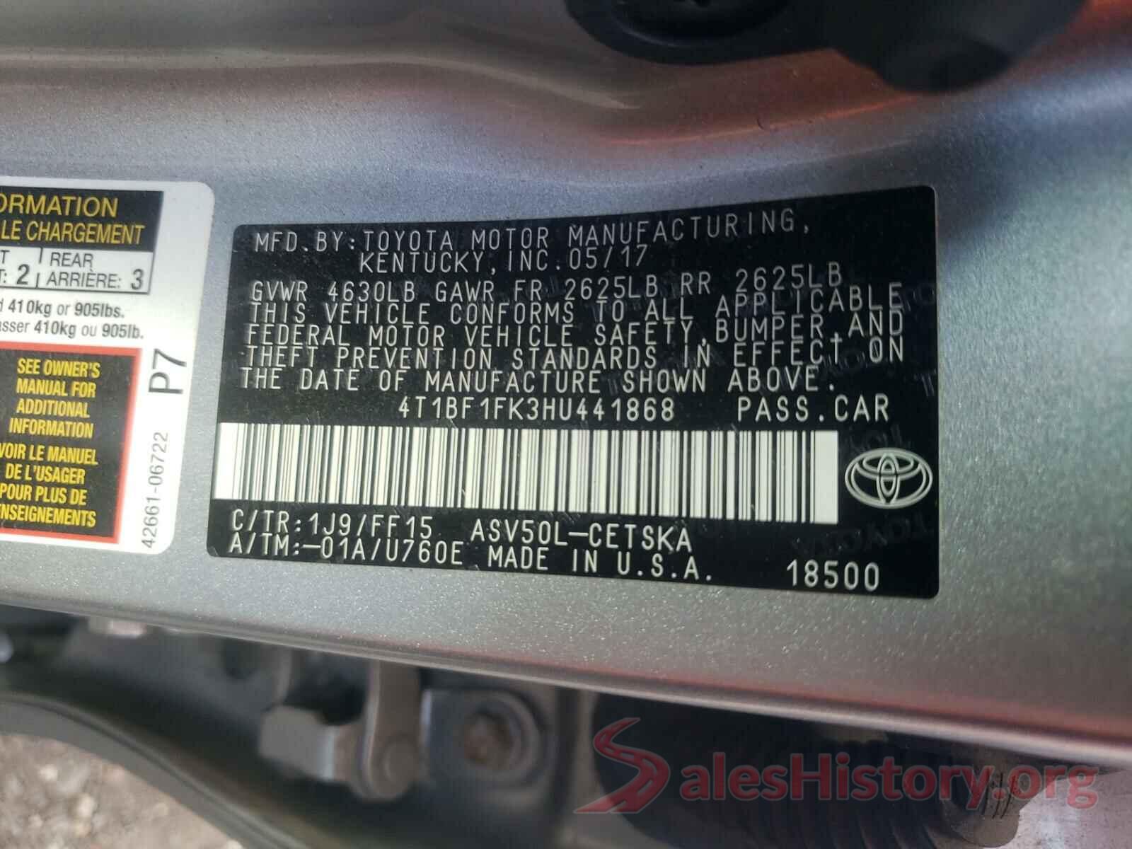 4T1BF1FK3HU441868 2017 TOYOTA CAMRY