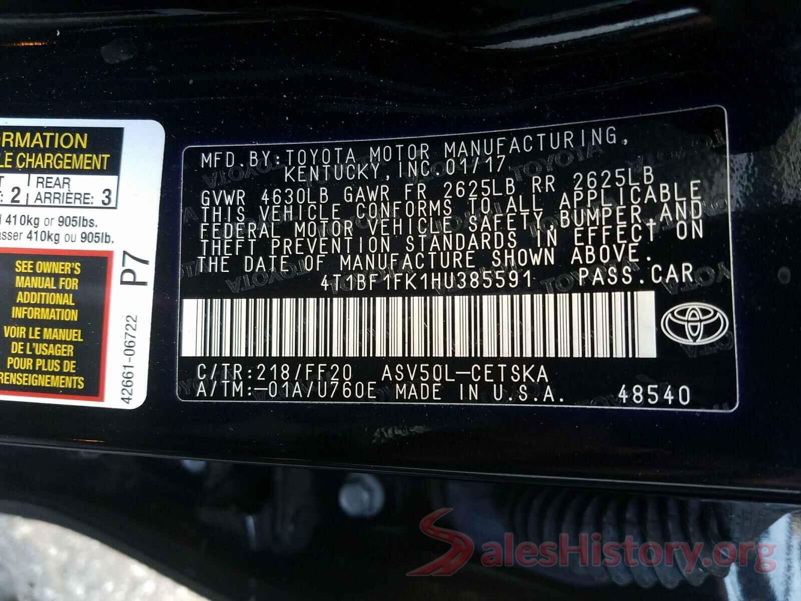 4T1BF1FK1HU385591 2017 TOYOTA CAMRY