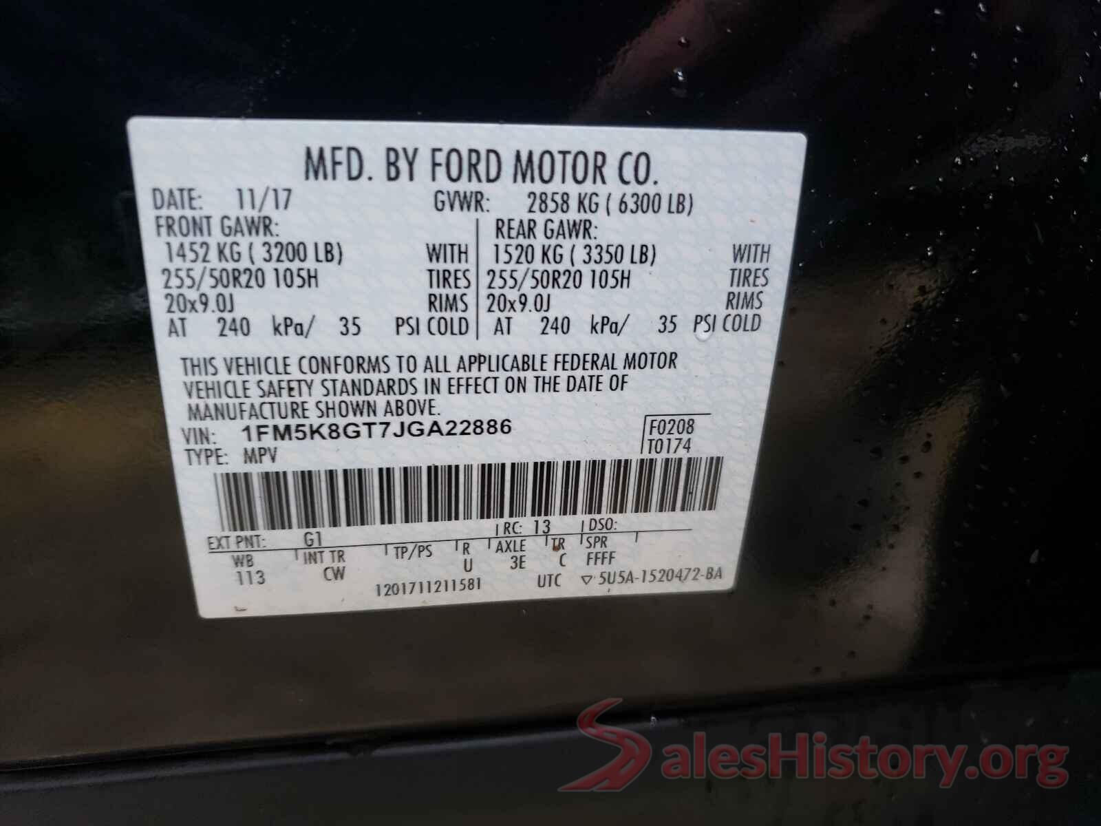 1FM5K8GT7JGA22886 2018 FORD EXPLORER