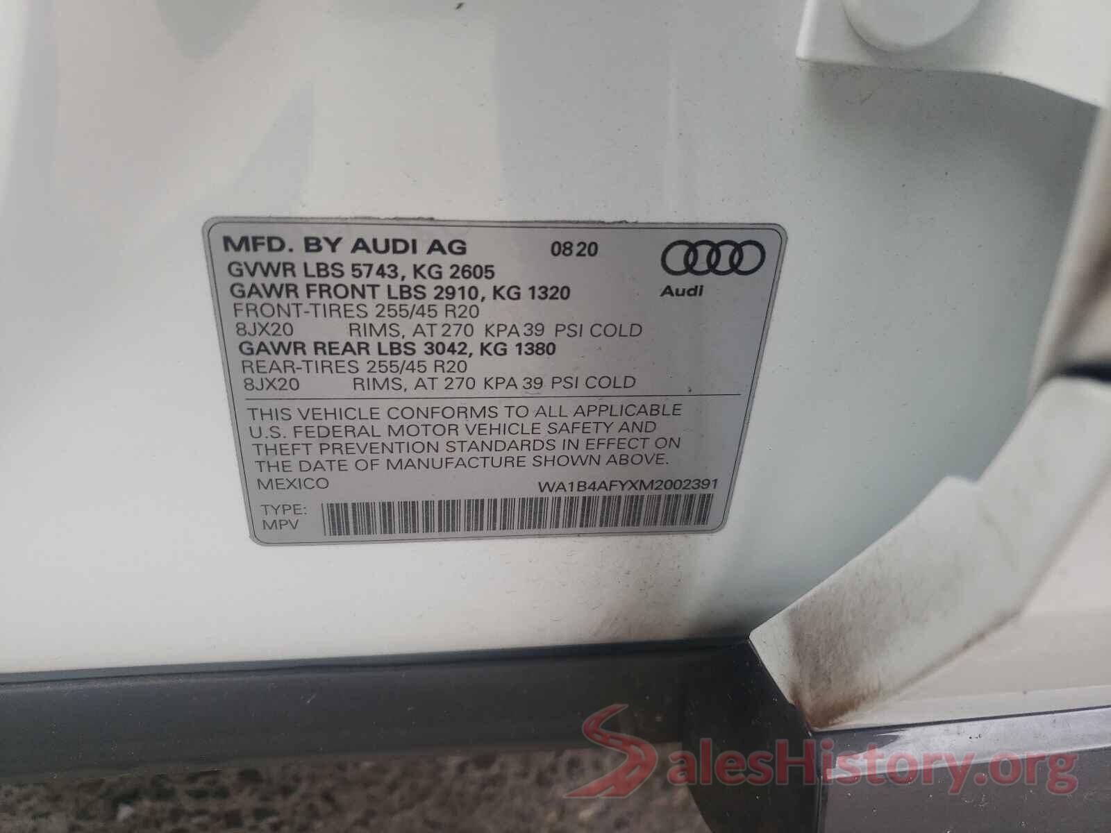 WA1B4AFYXM2002391 2021 AUDI SQ5