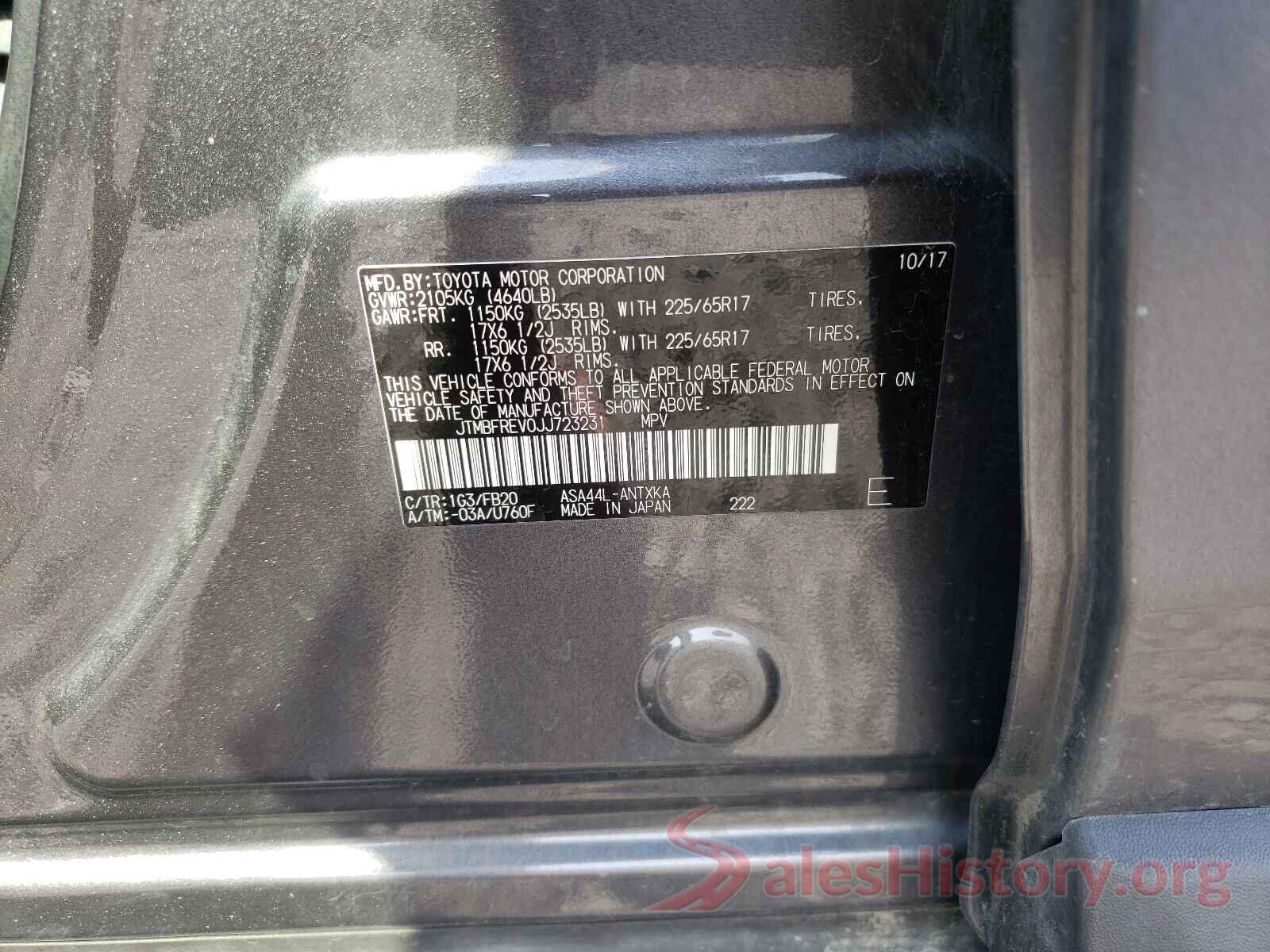 JTMBFREV0JJ723231 2018 TOYOTA RAV4