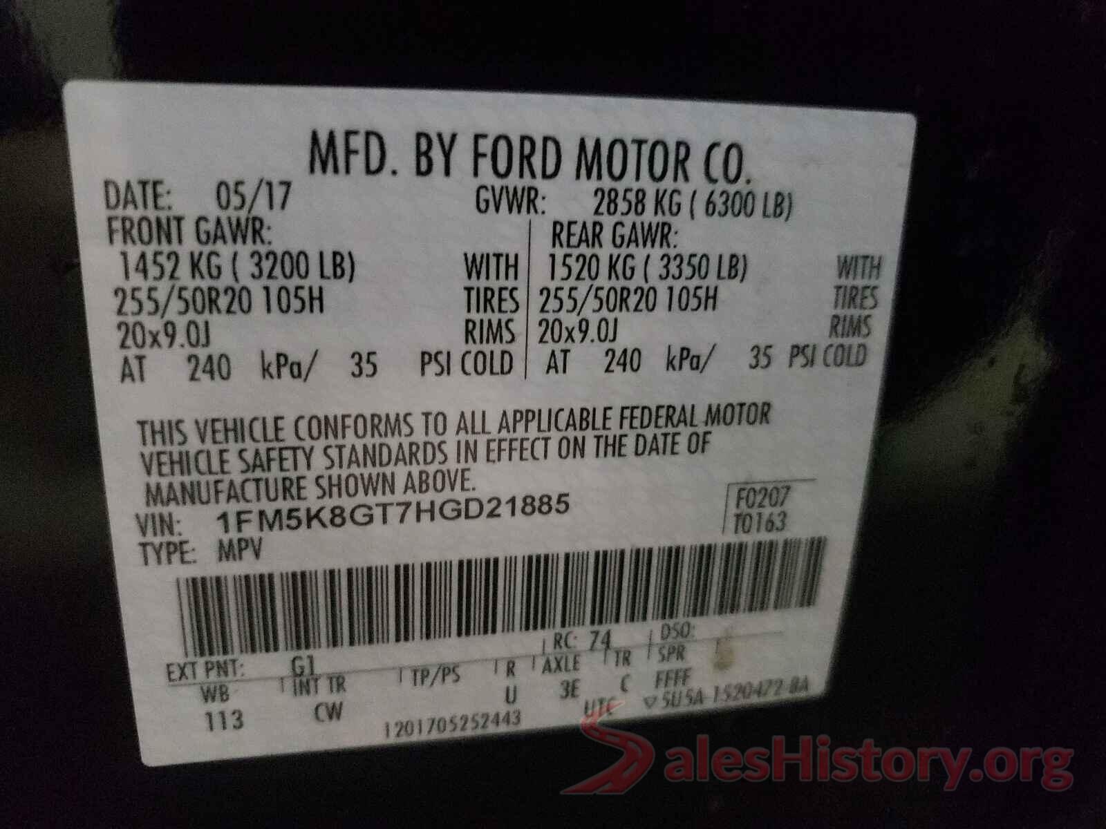 1FM5K8GT7HGD21885 2017 FORD EXPLORER