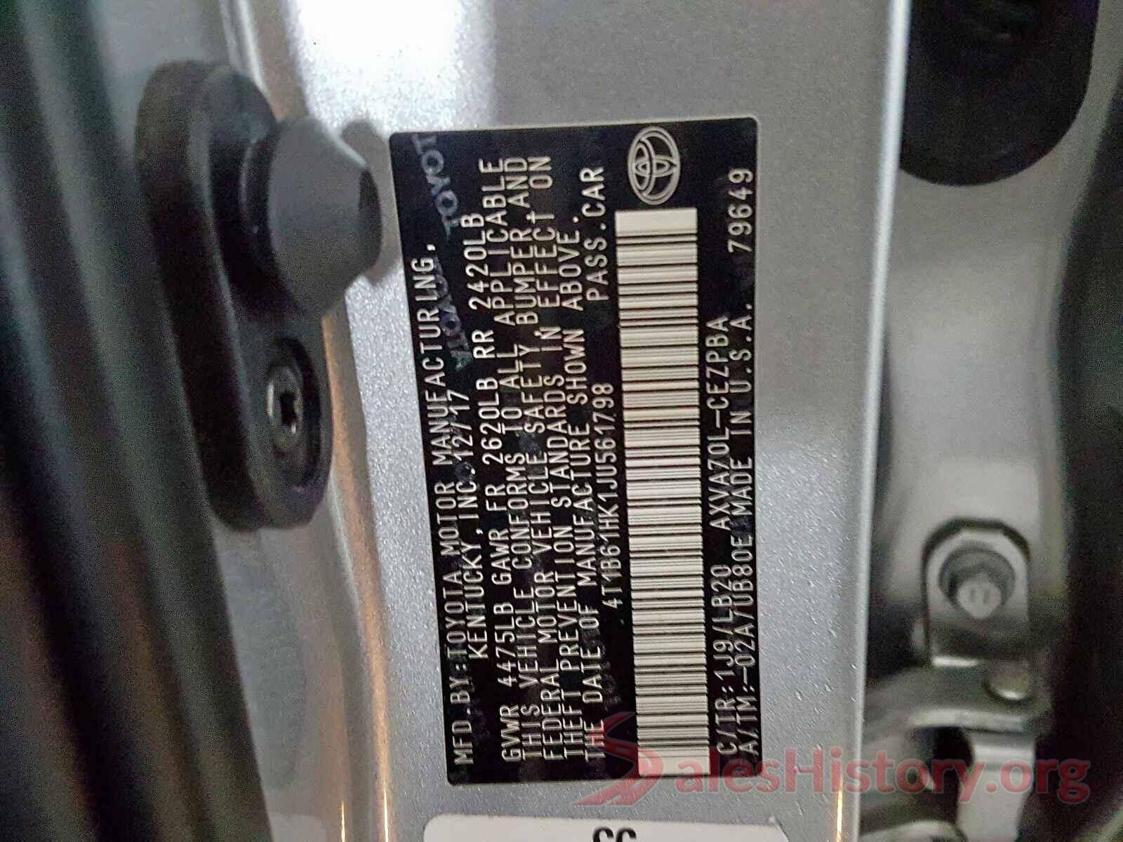 4T1B61HK1JU561798 2018 TOYOTA CAMRY