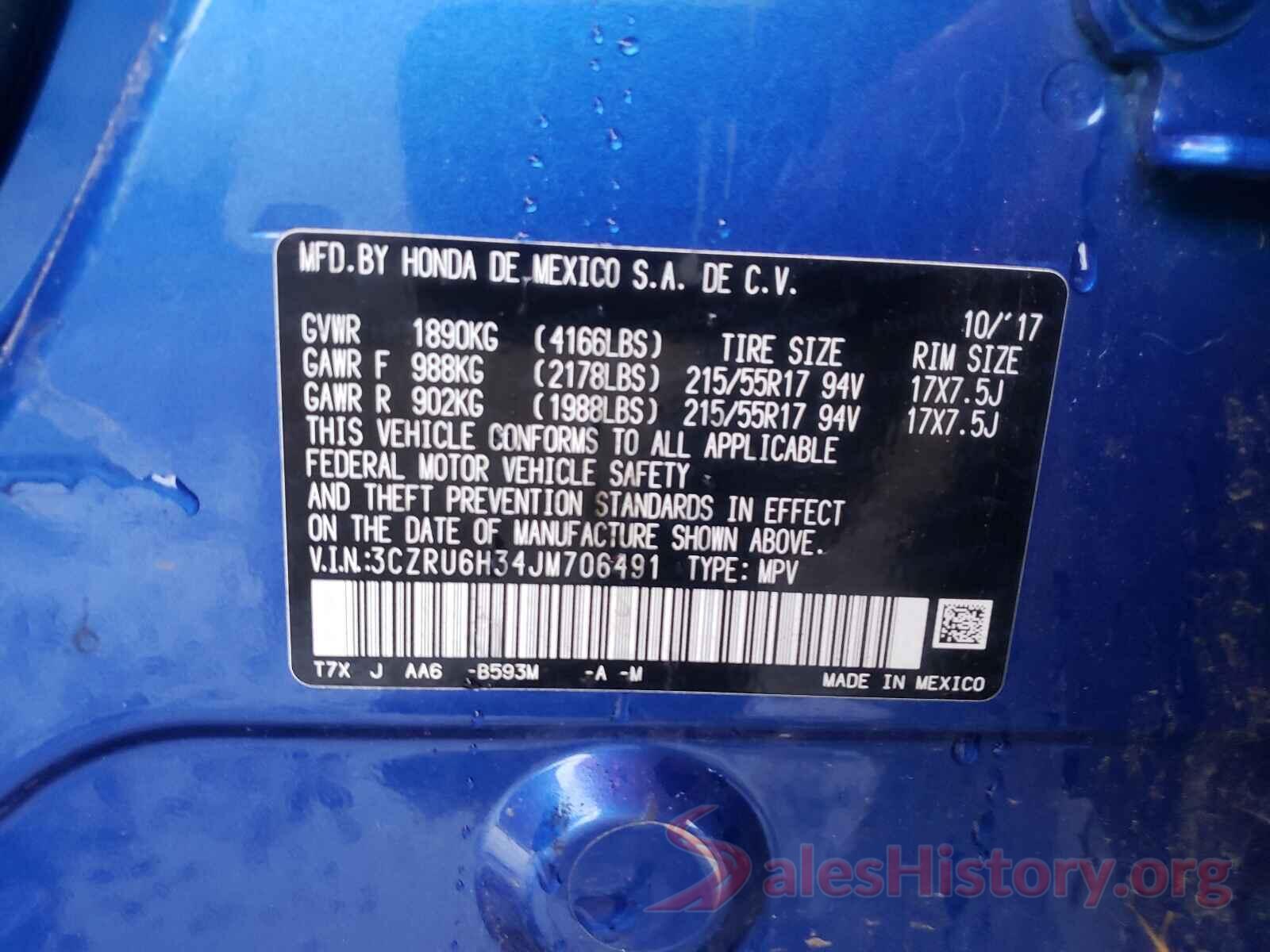 3CZRU6H34JM706491 2018 HONDA HR-V