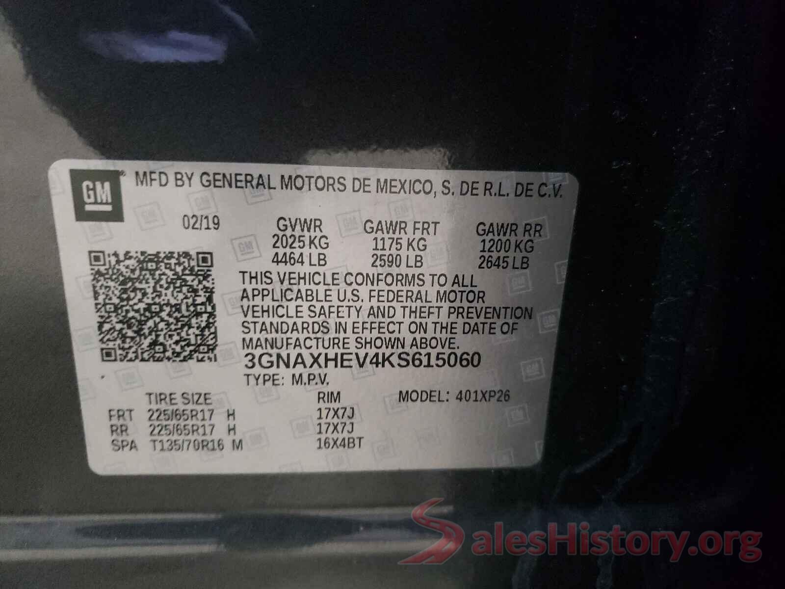 3GNAXHEV4KS615060 2019 CHEVROLET EQUINOX