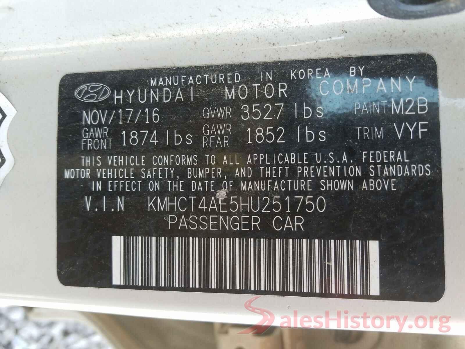 KMHCT4AE5HU251750 2017 HYUNDAI ACCENT