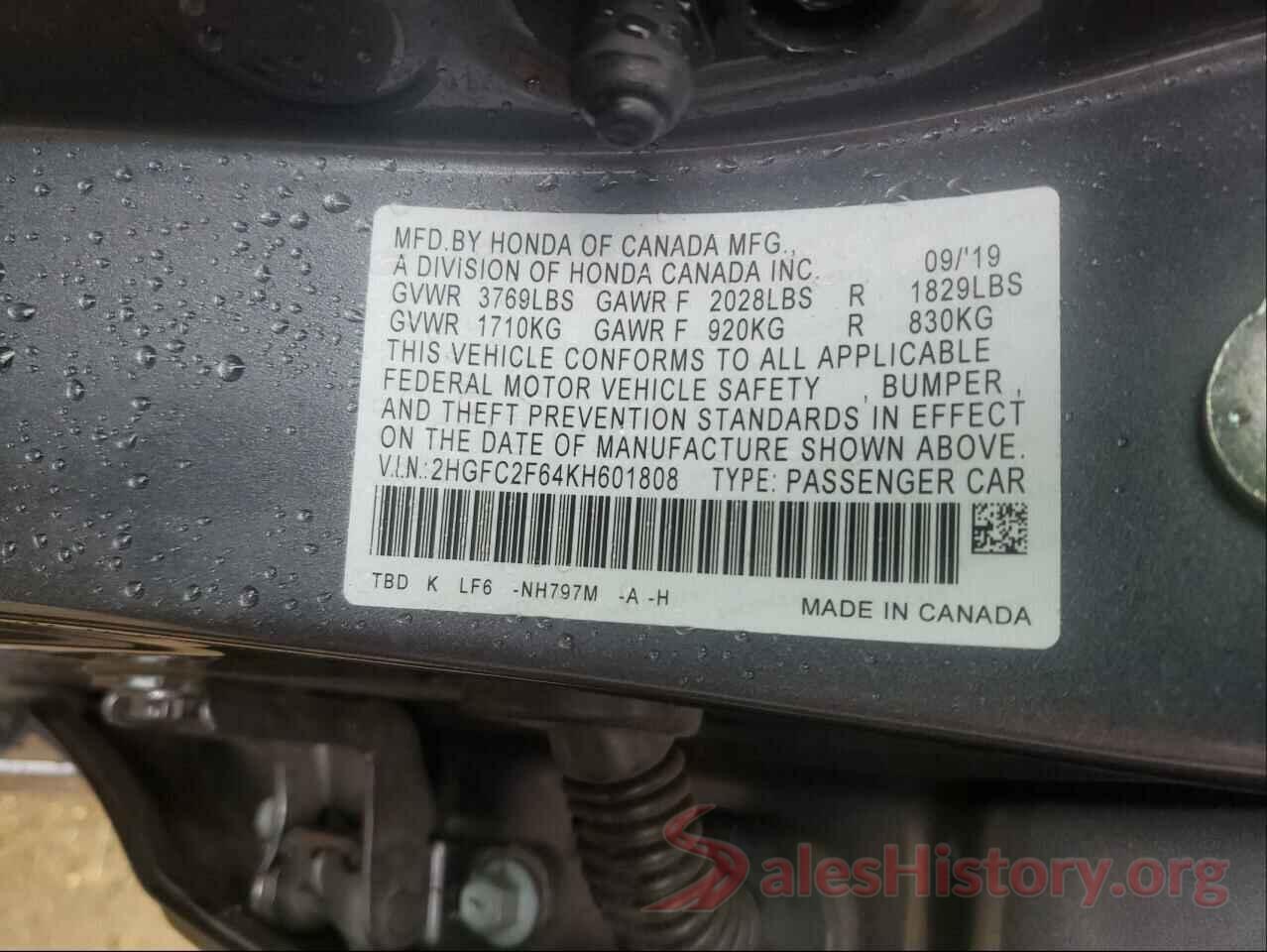 2HGFC2F64KH601808 2019 HONDA CIVIC