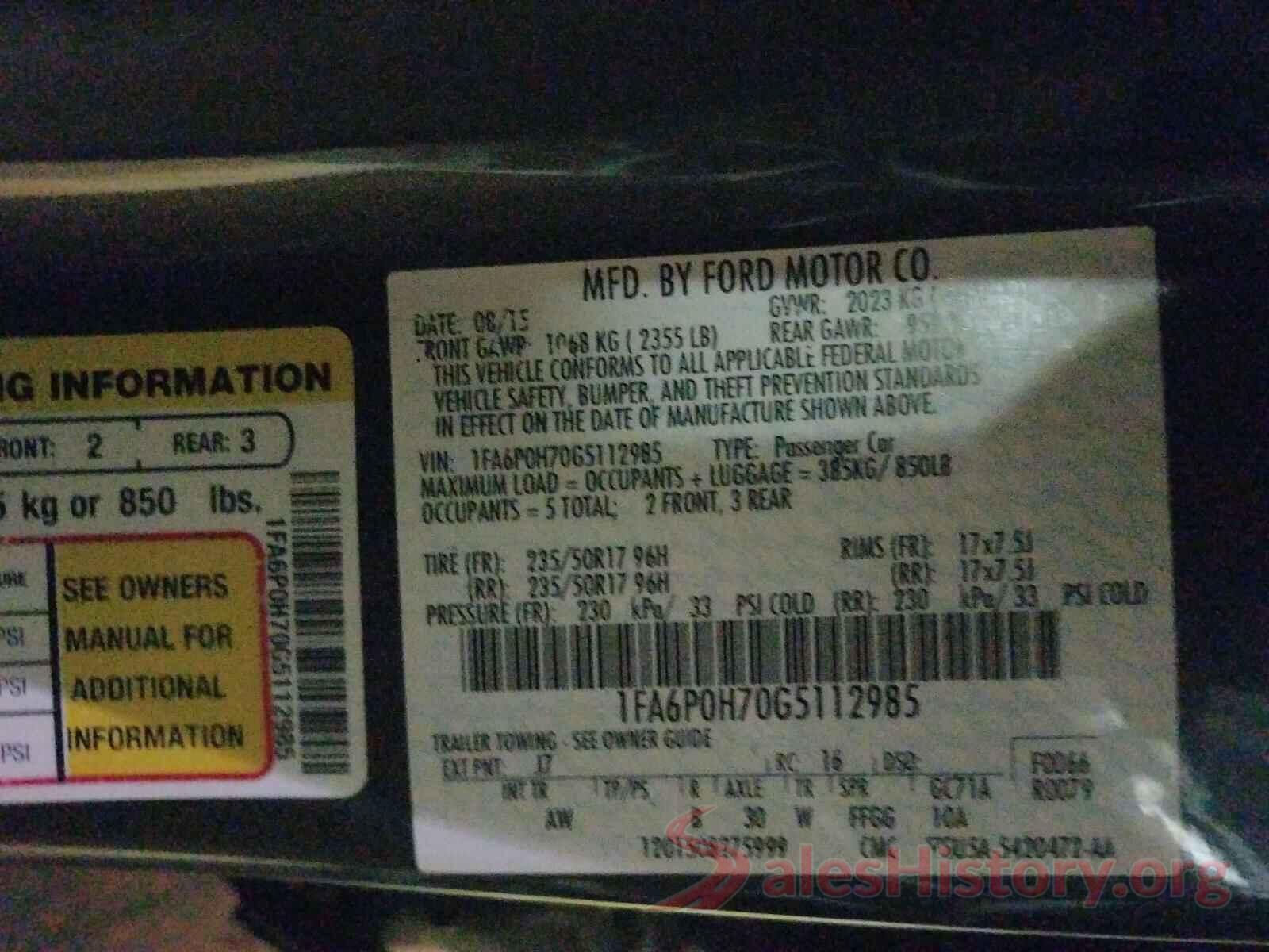 1FA6P0H70G5112985 2016 FORD FUSION