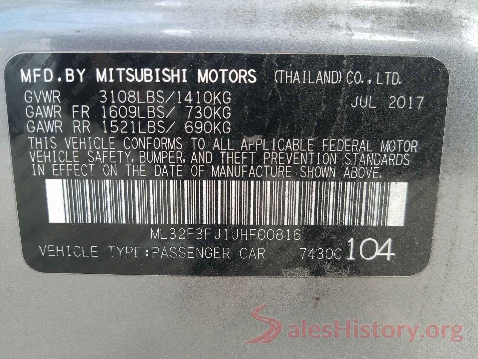 ML32F3FJ1JHF00816 2018 MITSUBISHI MIRAGE