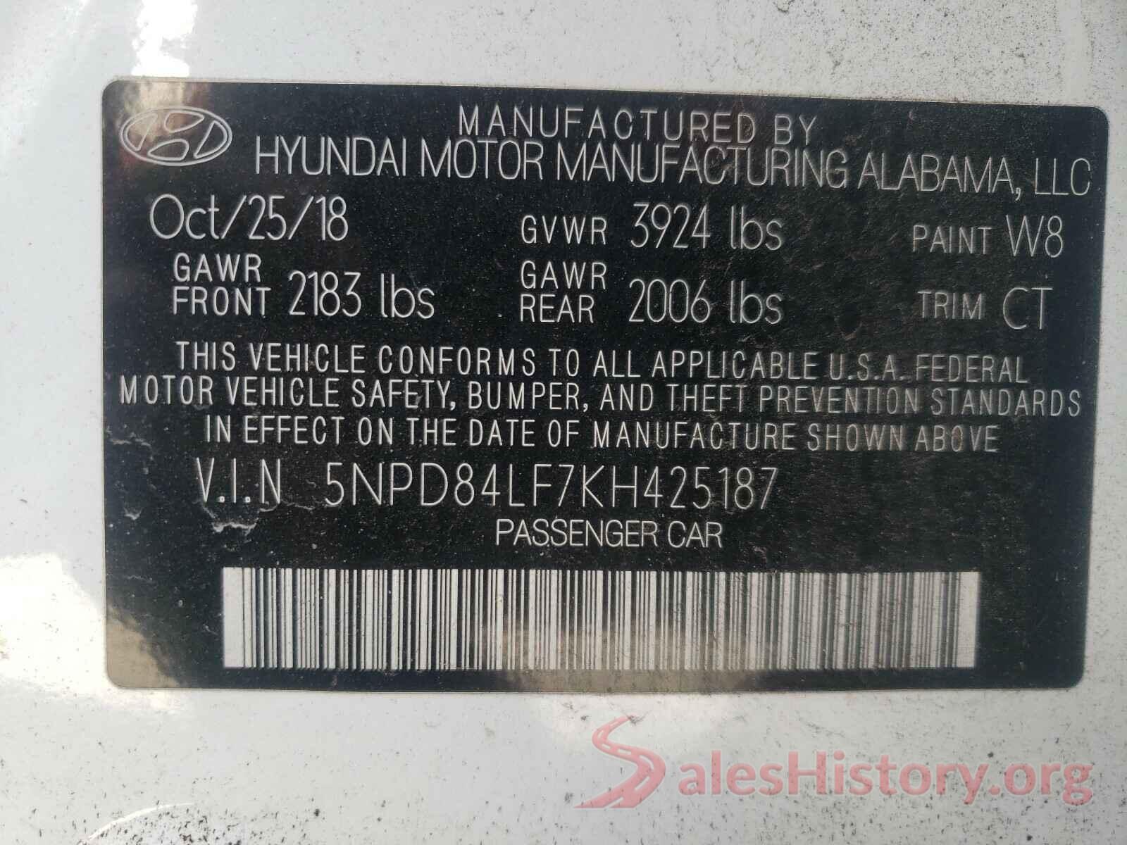 5NPD84LF7KH425187 2019 HYUNDAI ELANTRA