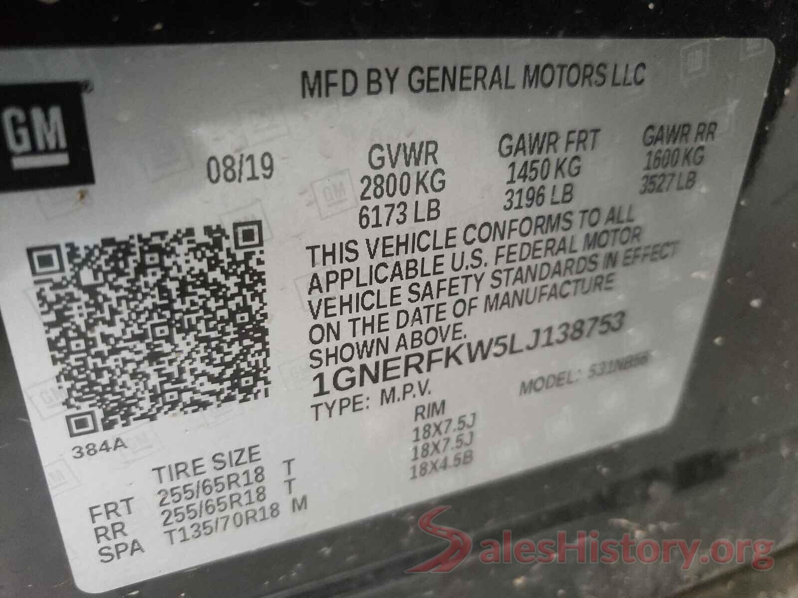 1GNERFKW5LJ138753 2020 CHEVROLET TRAVERSE