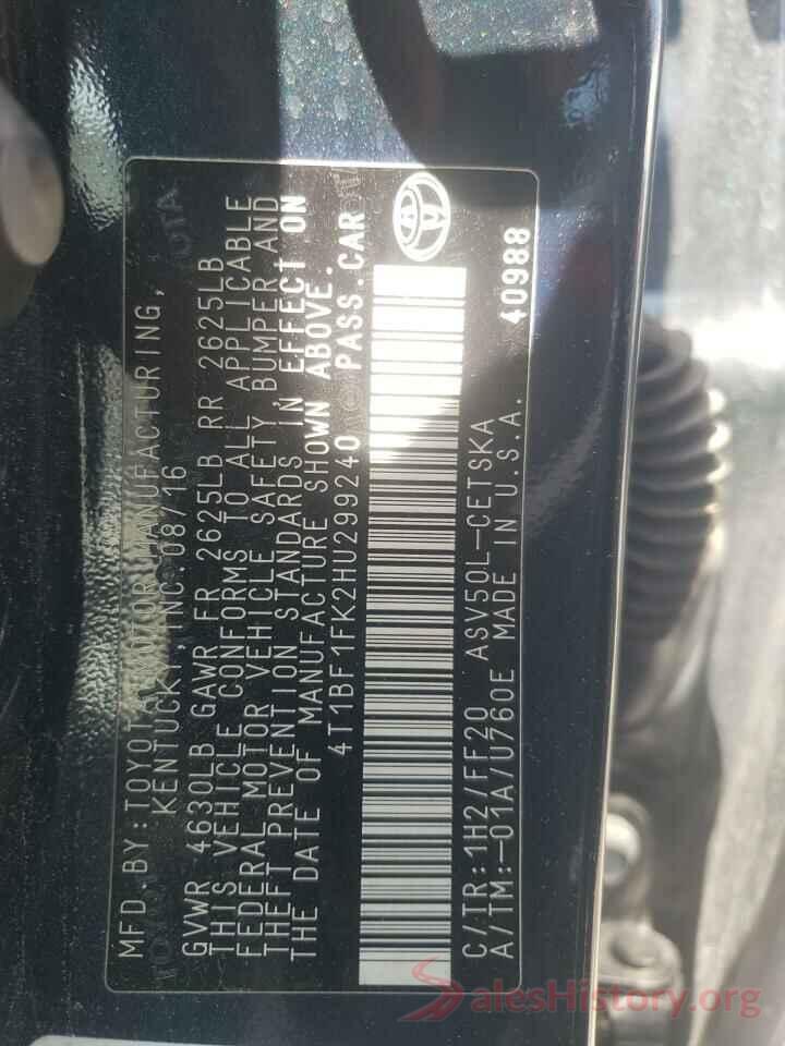 4T1BF1FK2HU299240 2017 TOYOTA CAMRY