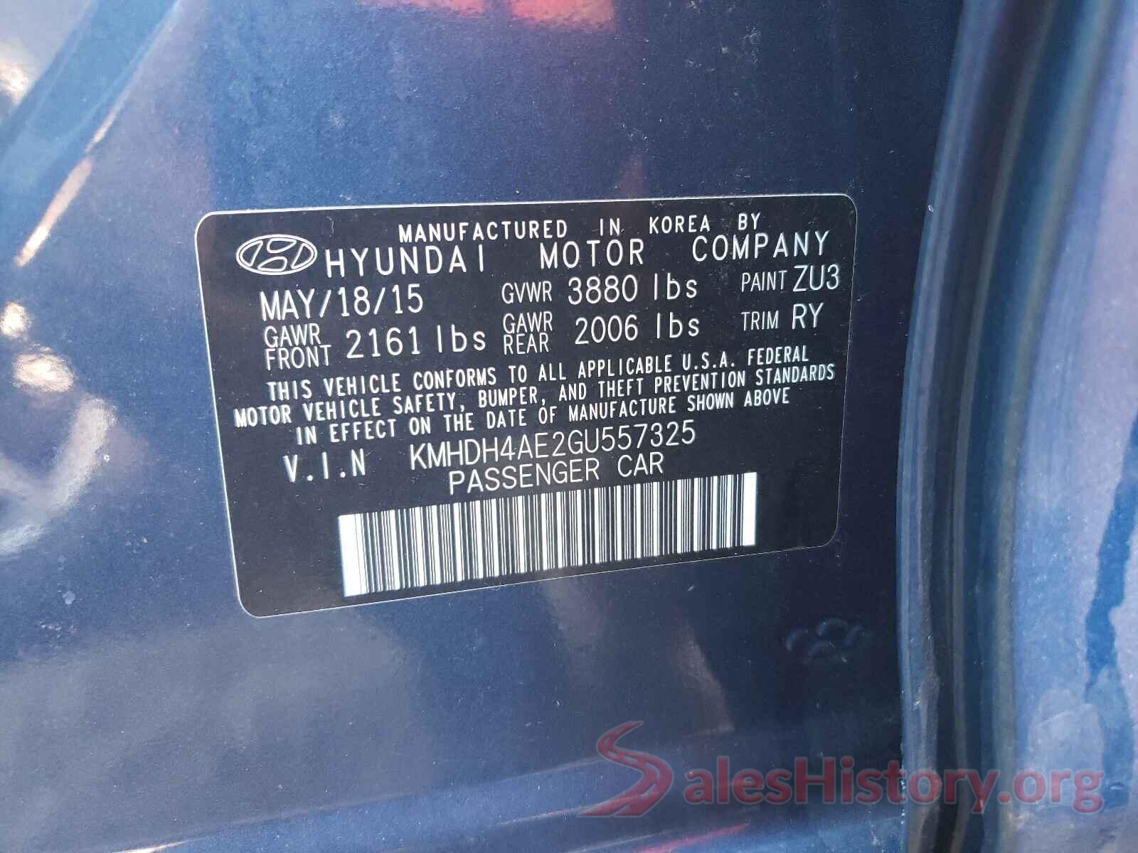 KMHDH4AE2GU557325 2016 HYUNDAI ELANTRA