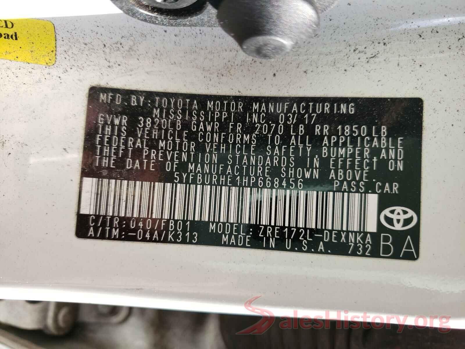 5YFBURHE1HP668456 2017 TOYOTA COROLLA