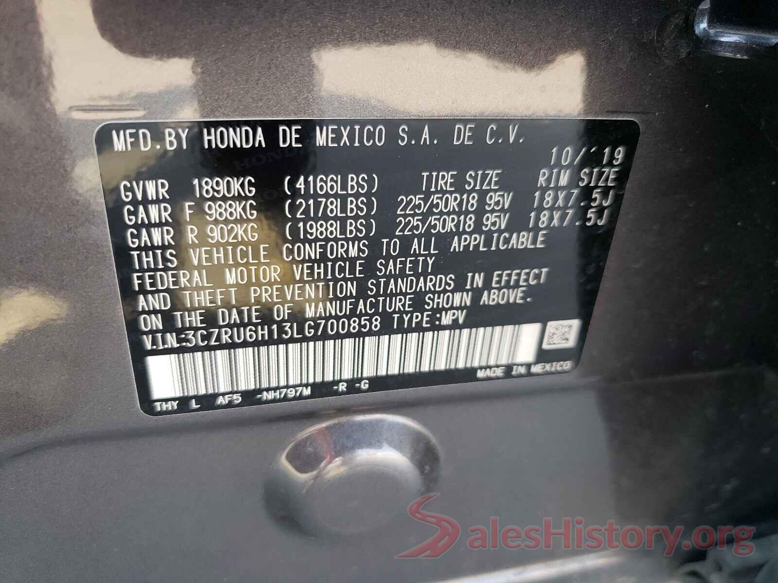 3CZRU6H13LG700858 2020 HONDA HR-V