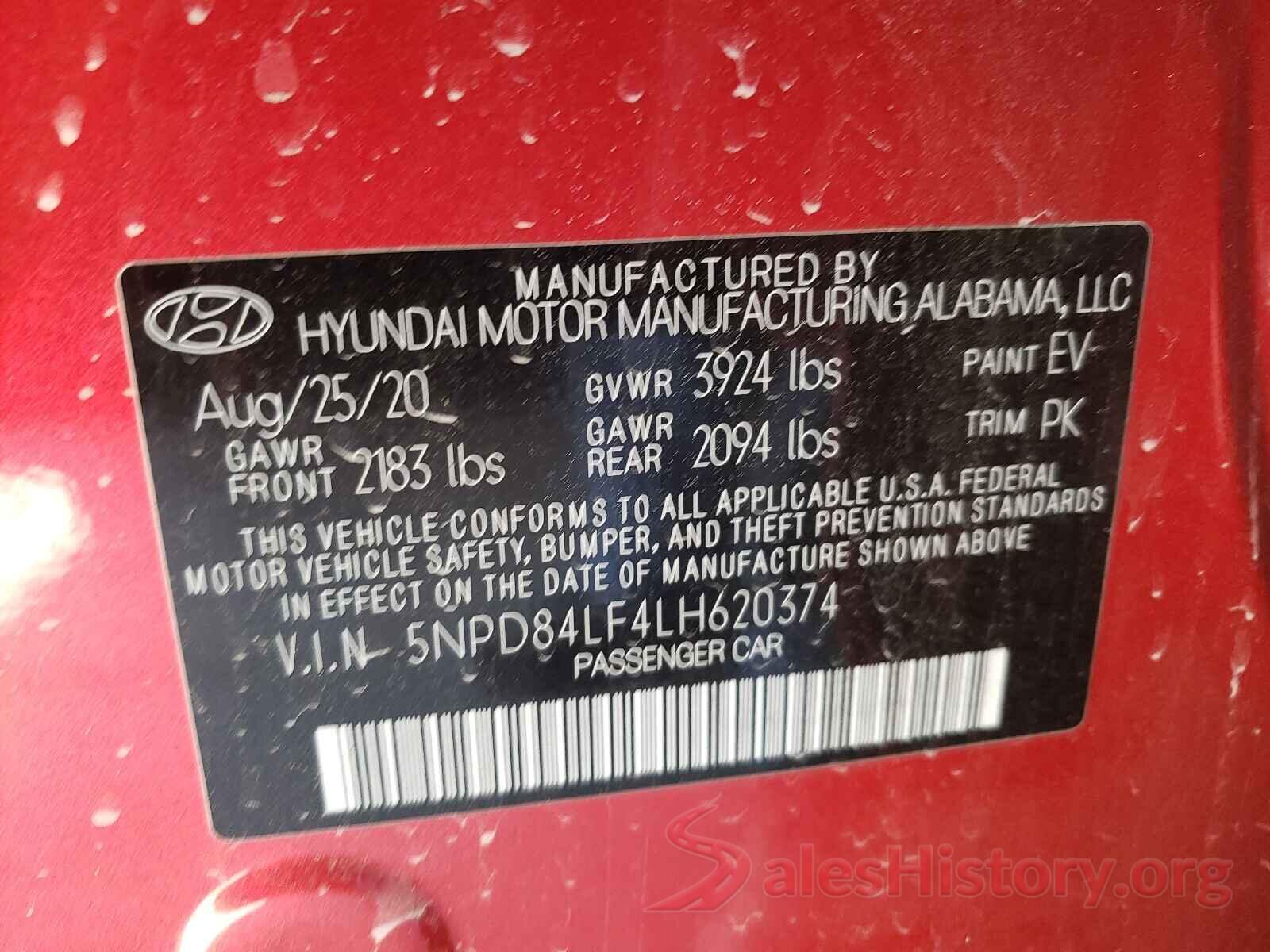 5NPD84LF4LH620374 2020 HYUNDAI ELANTRA