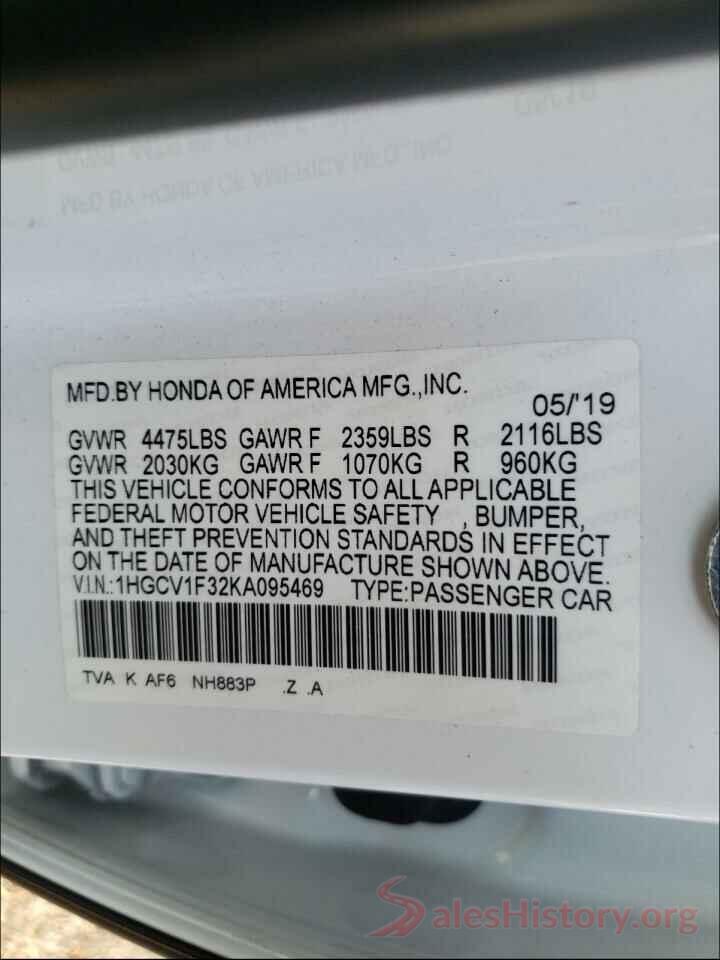 1HGCV1F32KA095469 2019 HONDA ACCORD