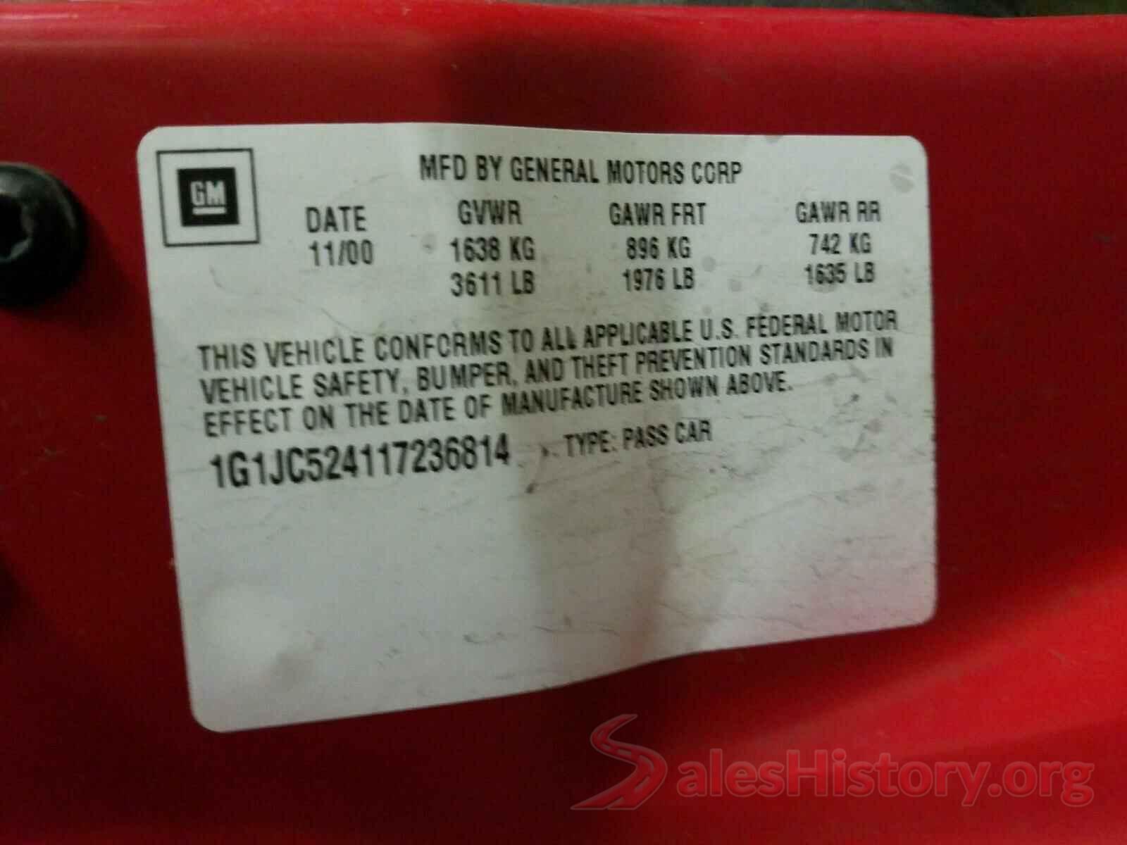 1G1JC524117236814 2001 CHEVROLET CAVALIER