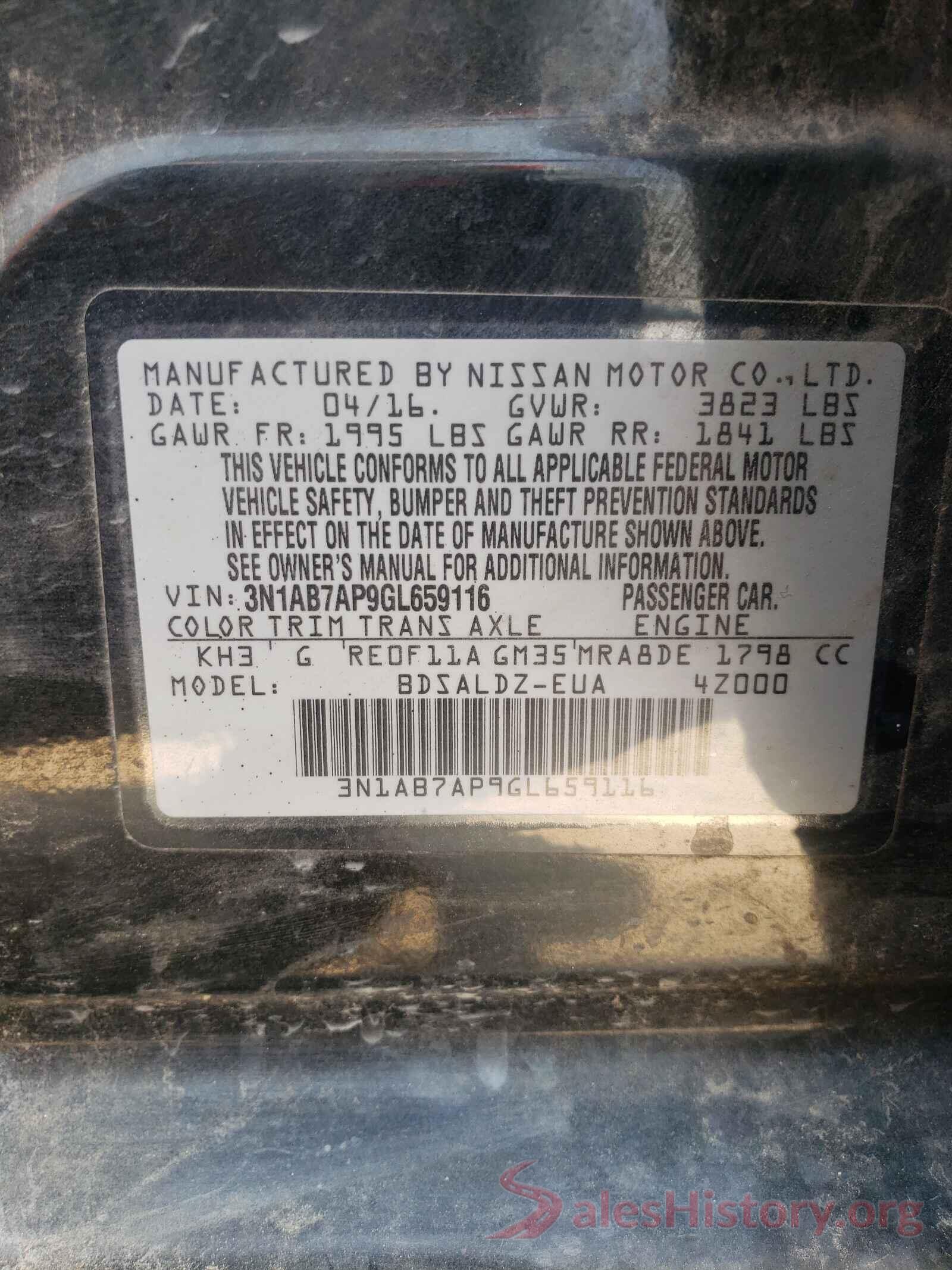 3N1AB7AP9GL659116 2016 NISSAN SENTRA