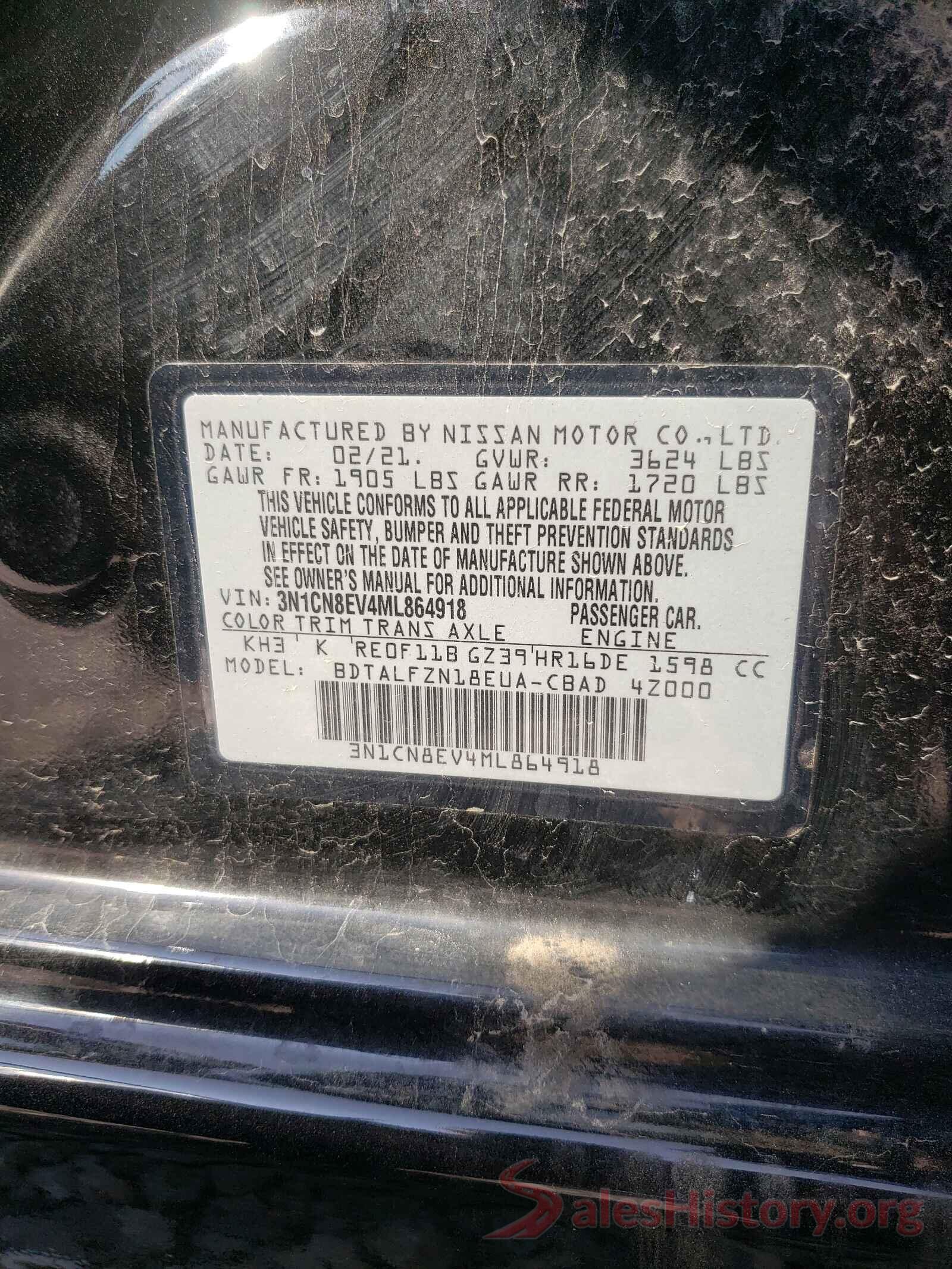 3N1CN8EV4ML864918 2021 NISSAN VERSA