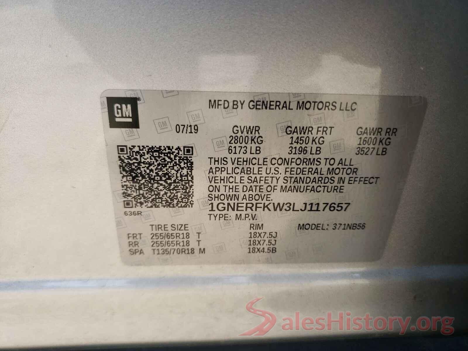 1GNERFKW3LJ117657 2020 CHEVROLET TRAVERSE