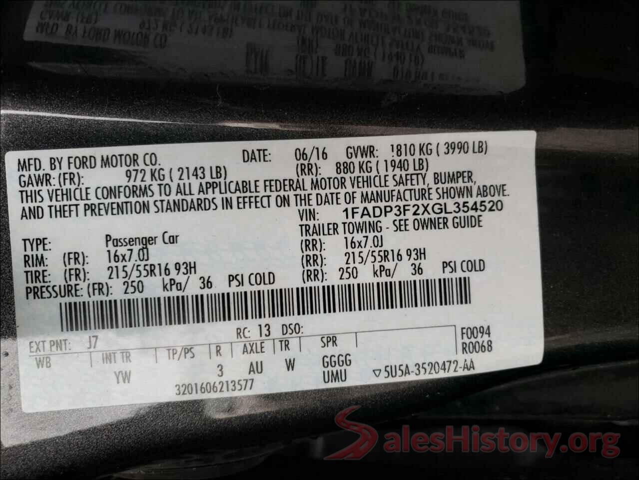 1FADP3F2XGL354520 2016 FORD FOCUS