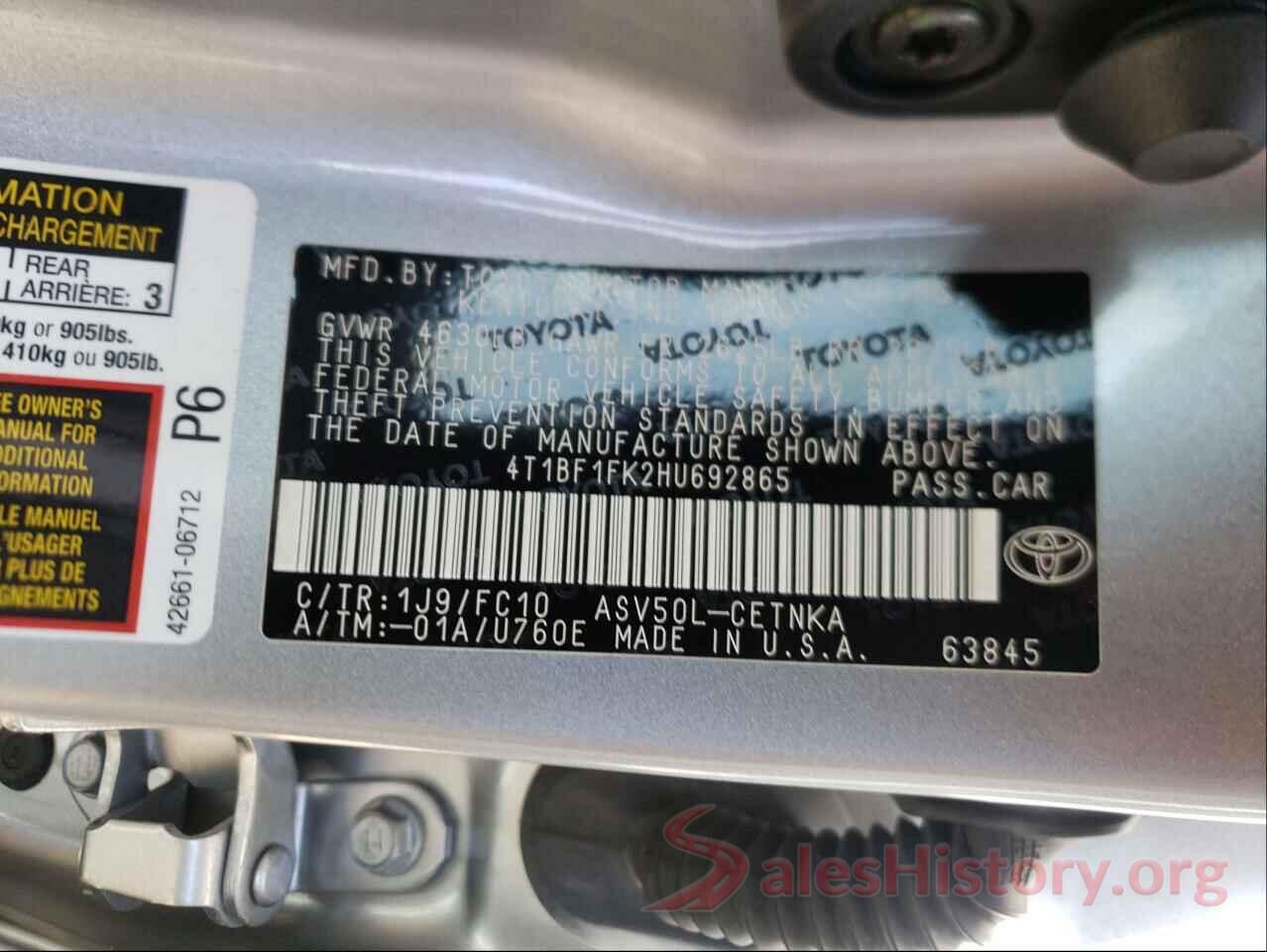 4T1BF1FK2HU692865 2017 TOYOTA CAMRY