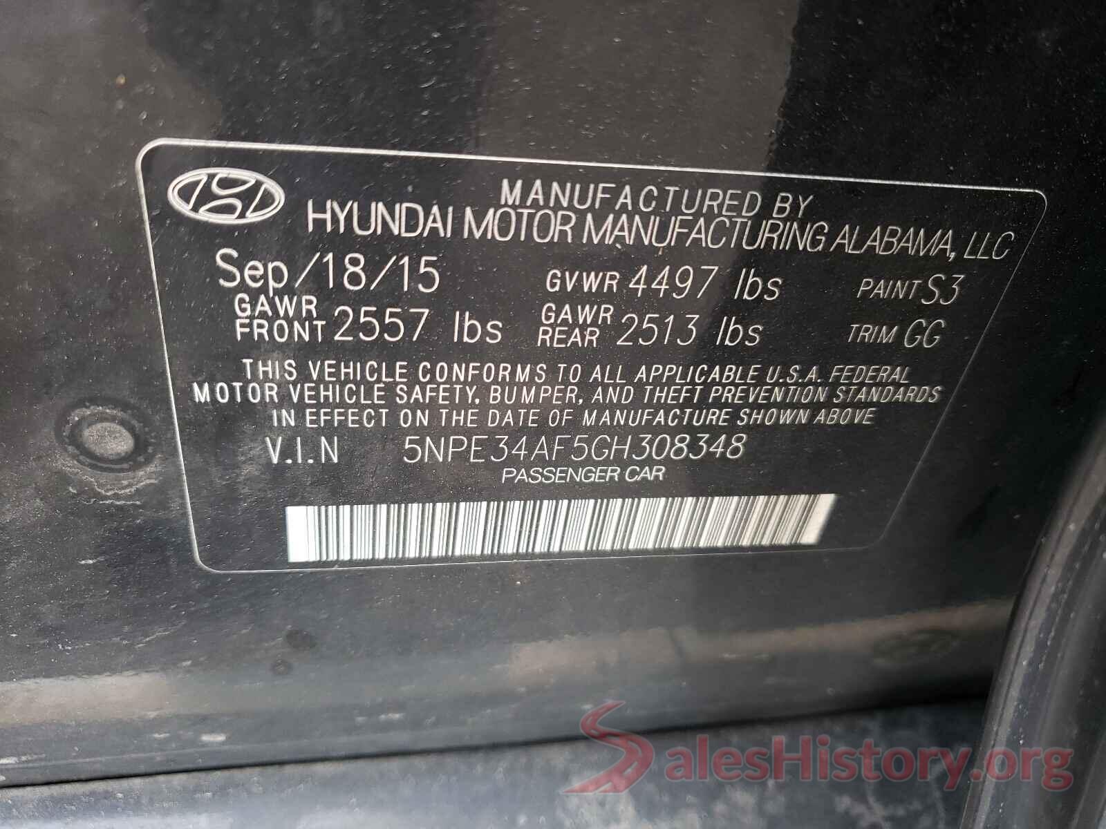 5NPE34AF5GH308348 2016 HYUNDAI SONATA