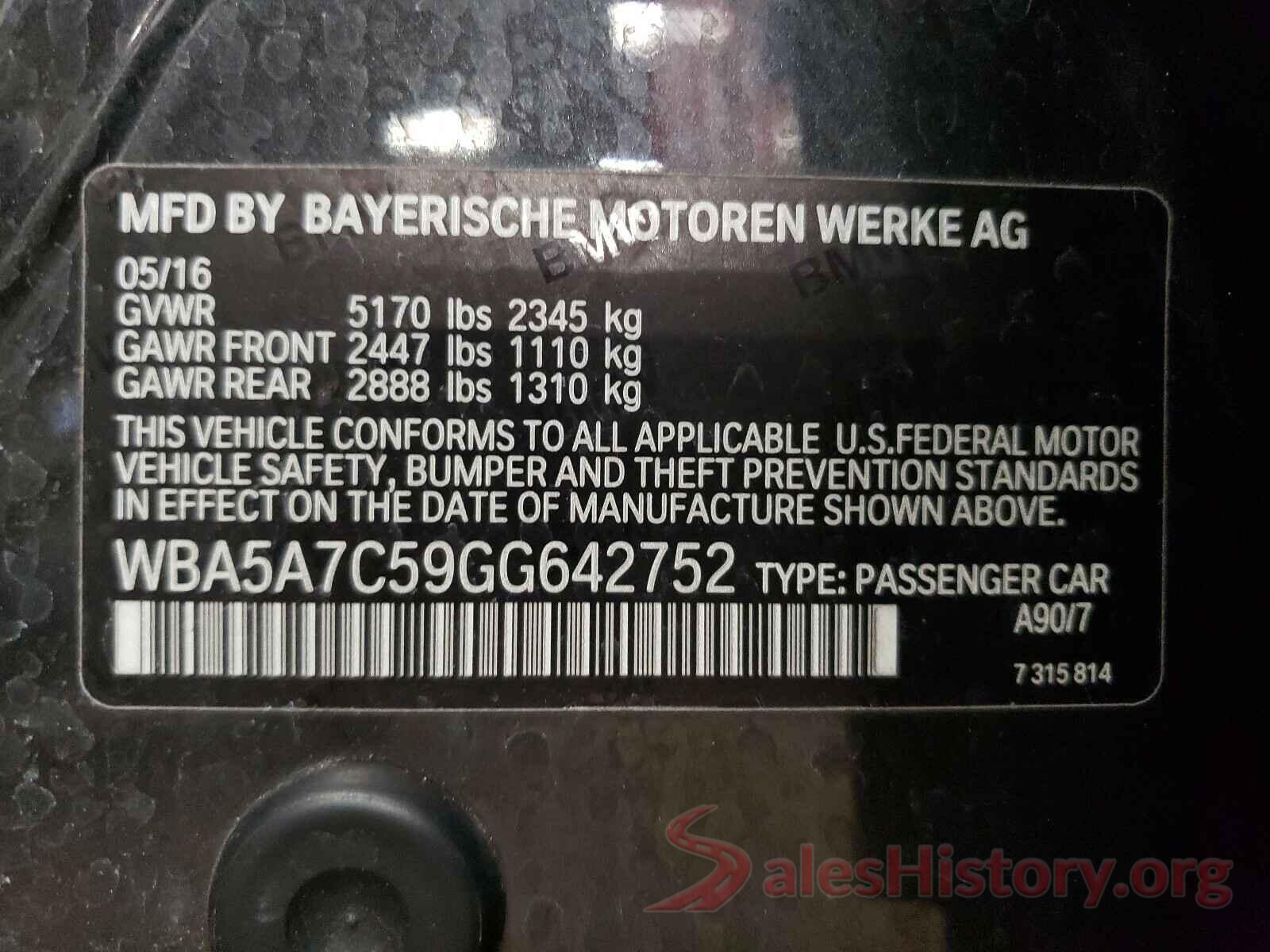 WBA5A7C59GG642752 2016 BMW 5 SERIES