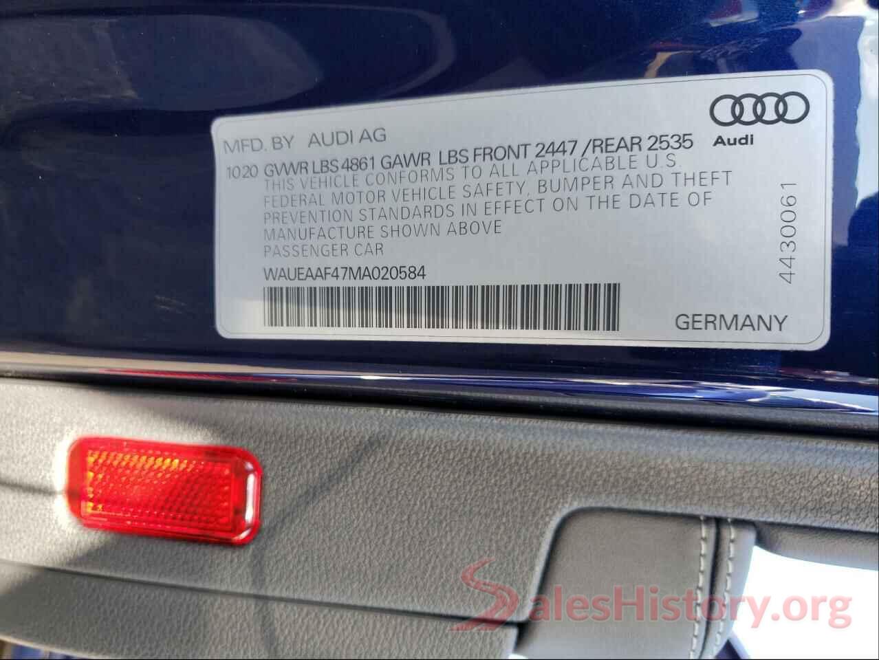 WAUEAAF47MA020584 2021 AUDI A4