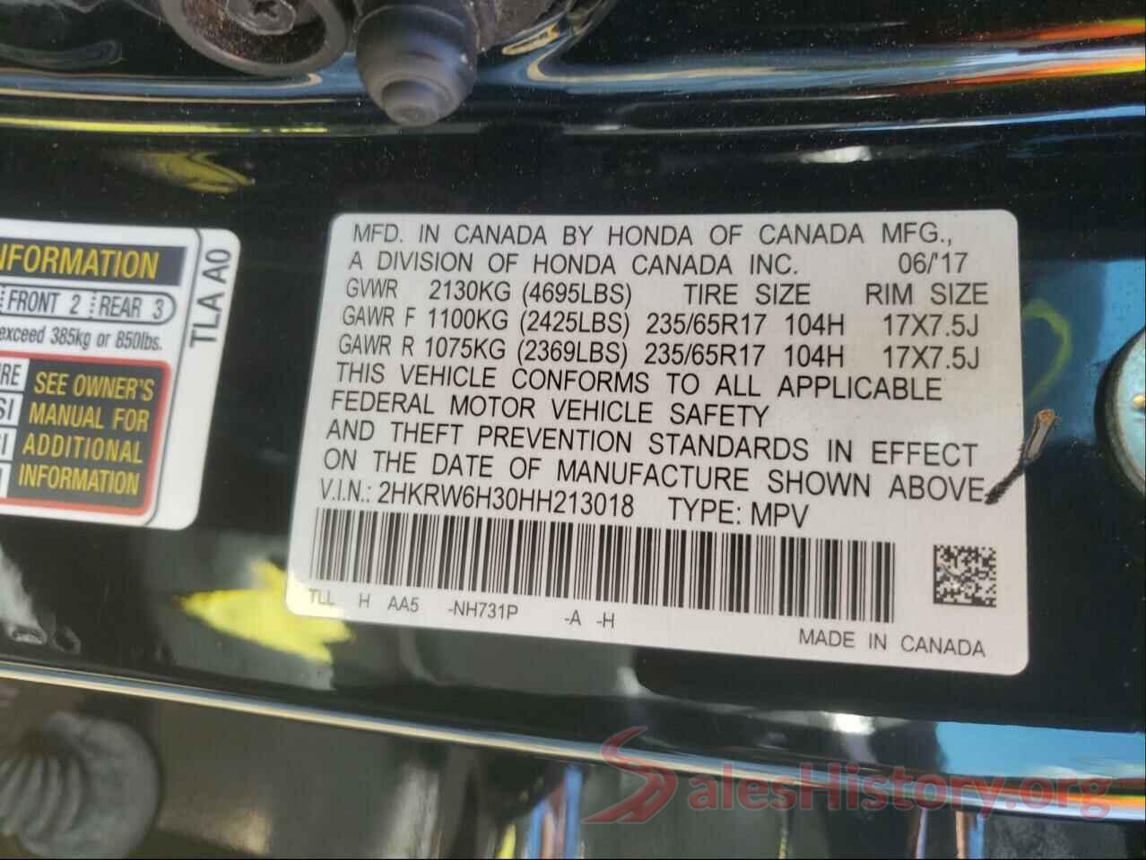 2HKRW6H30HH213018 2017 HONDA CRV