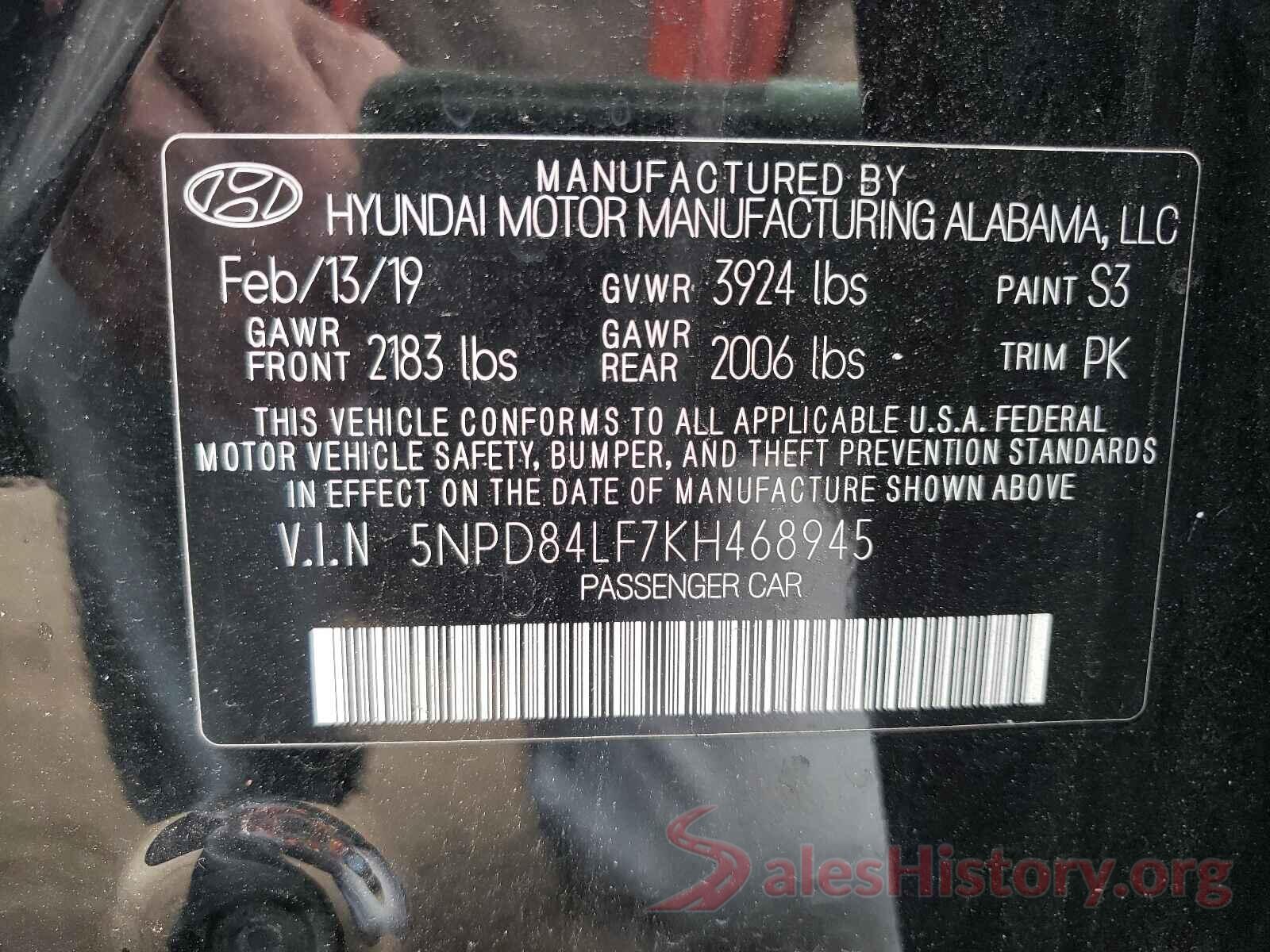 5NPD84LF7KH468945 2019 HYUNDAI ELANTRA