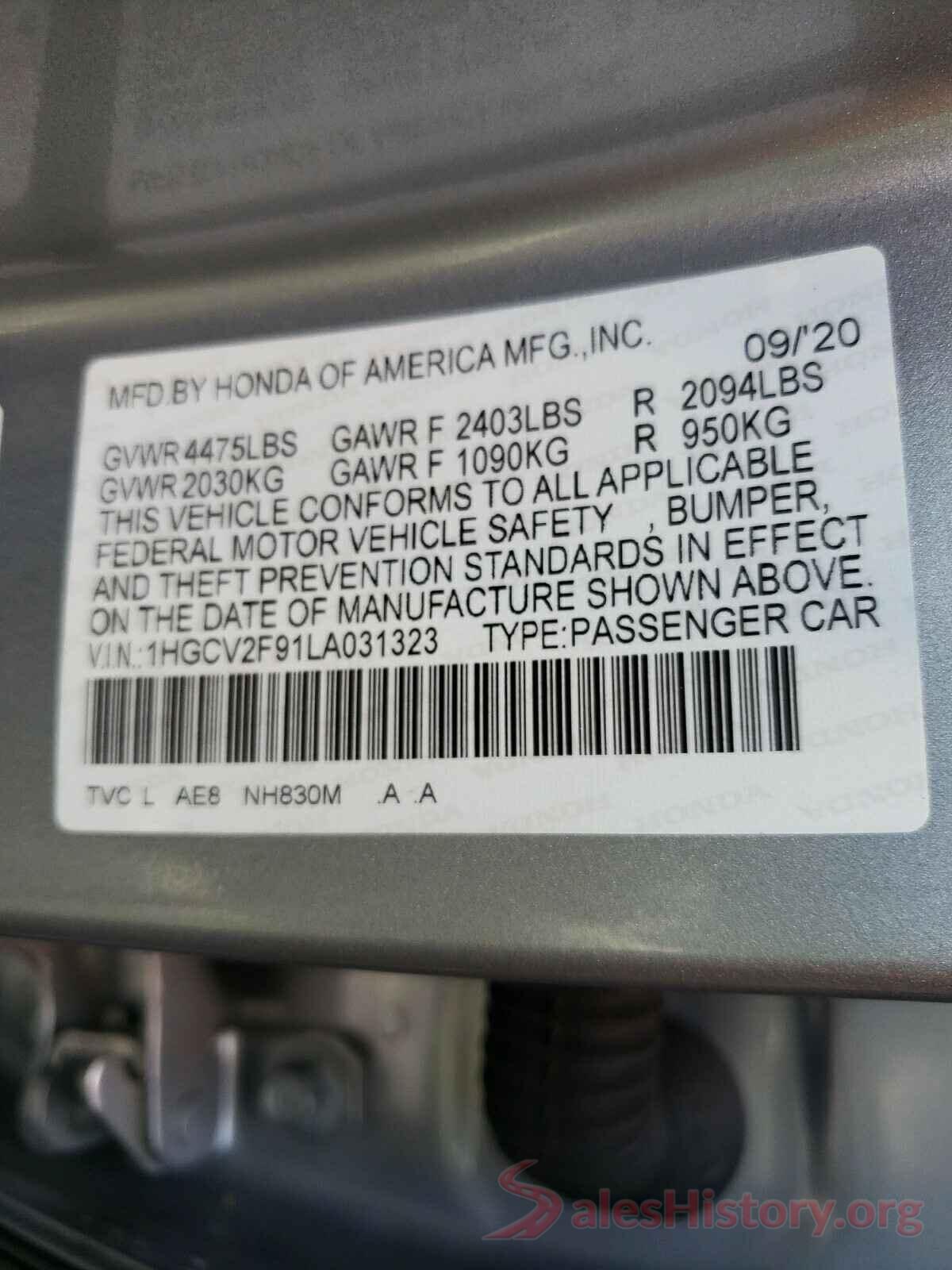 1HGCV2F91LA031323 2020 HONDA ACCORD