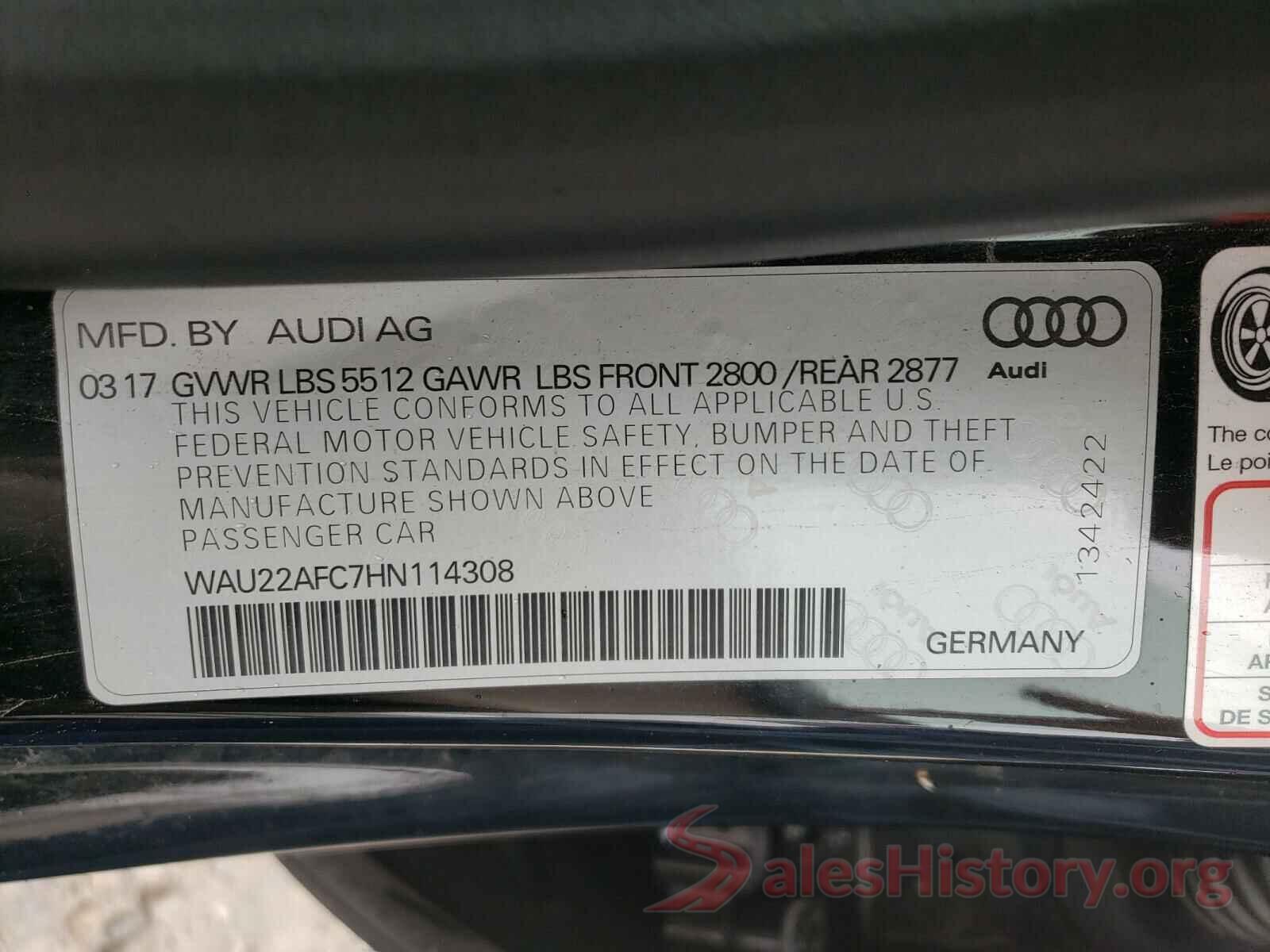 WAU22AFC7HN114308 2017 AUDI A7