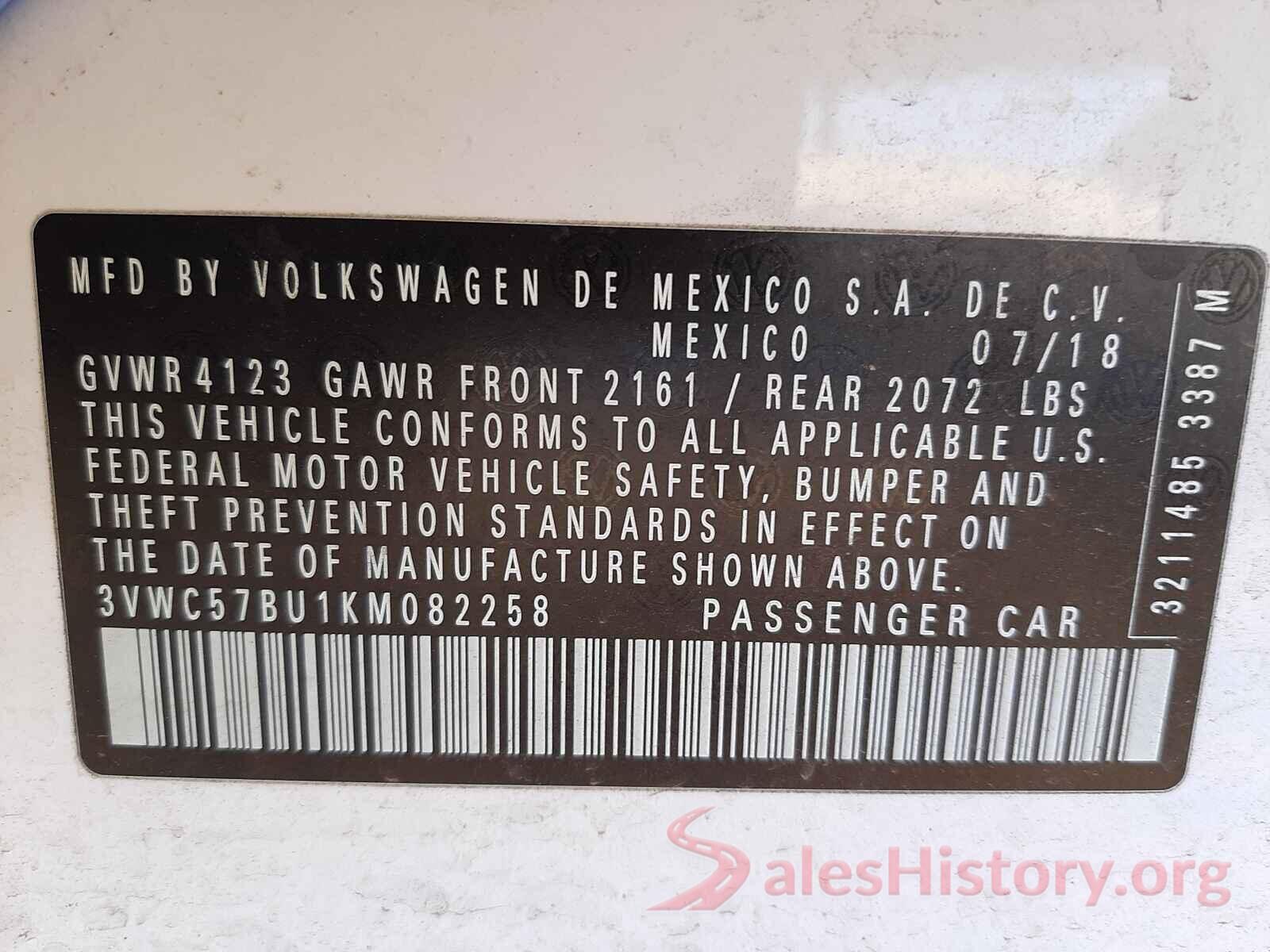 3VWC57BU1KM082258 2019 VOLKSWAGEN JETTA