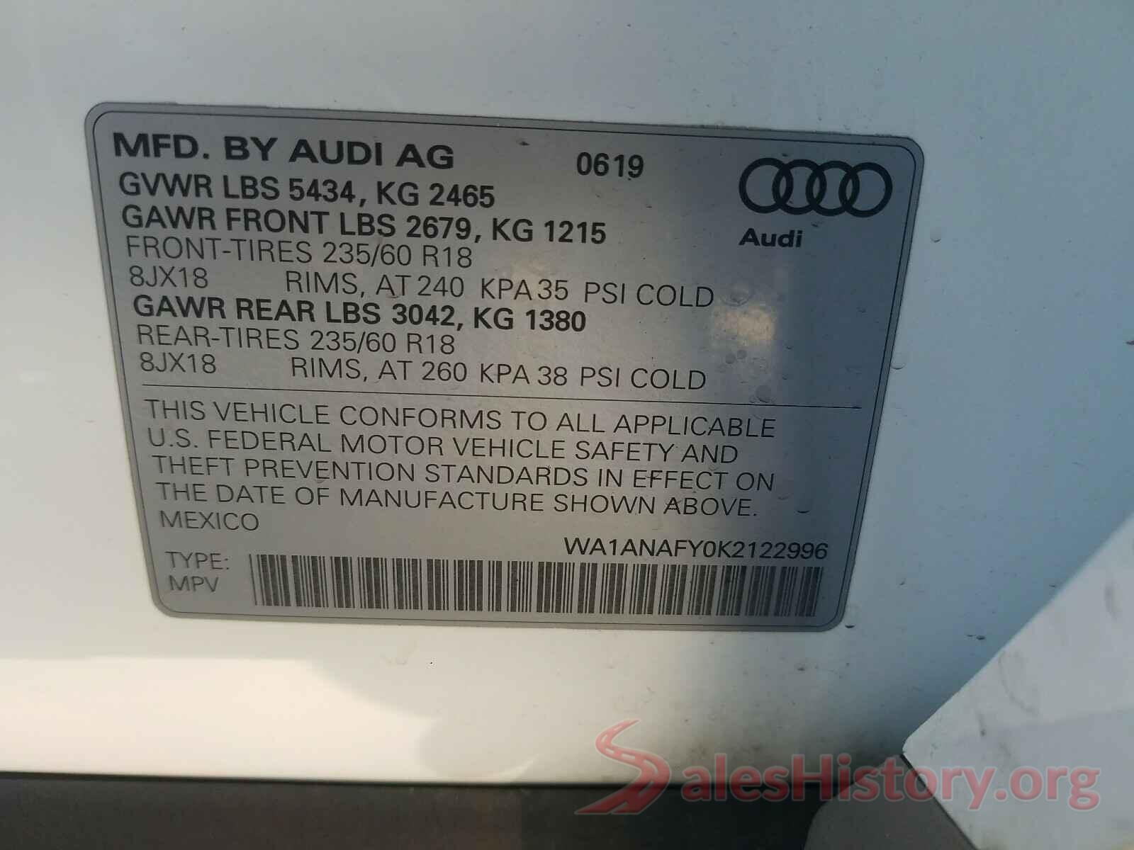 WA1ANAFY0K2122996 2019 AUDI Q5