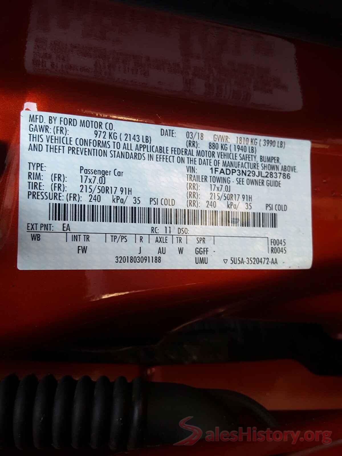 1FADP3N29JL283786 2018 FORD FOCUS